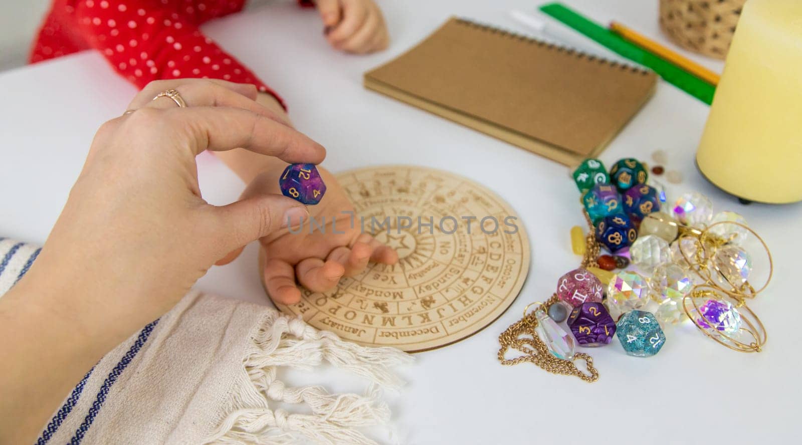 Numerology numbers on the table. Selective focus. Kid.