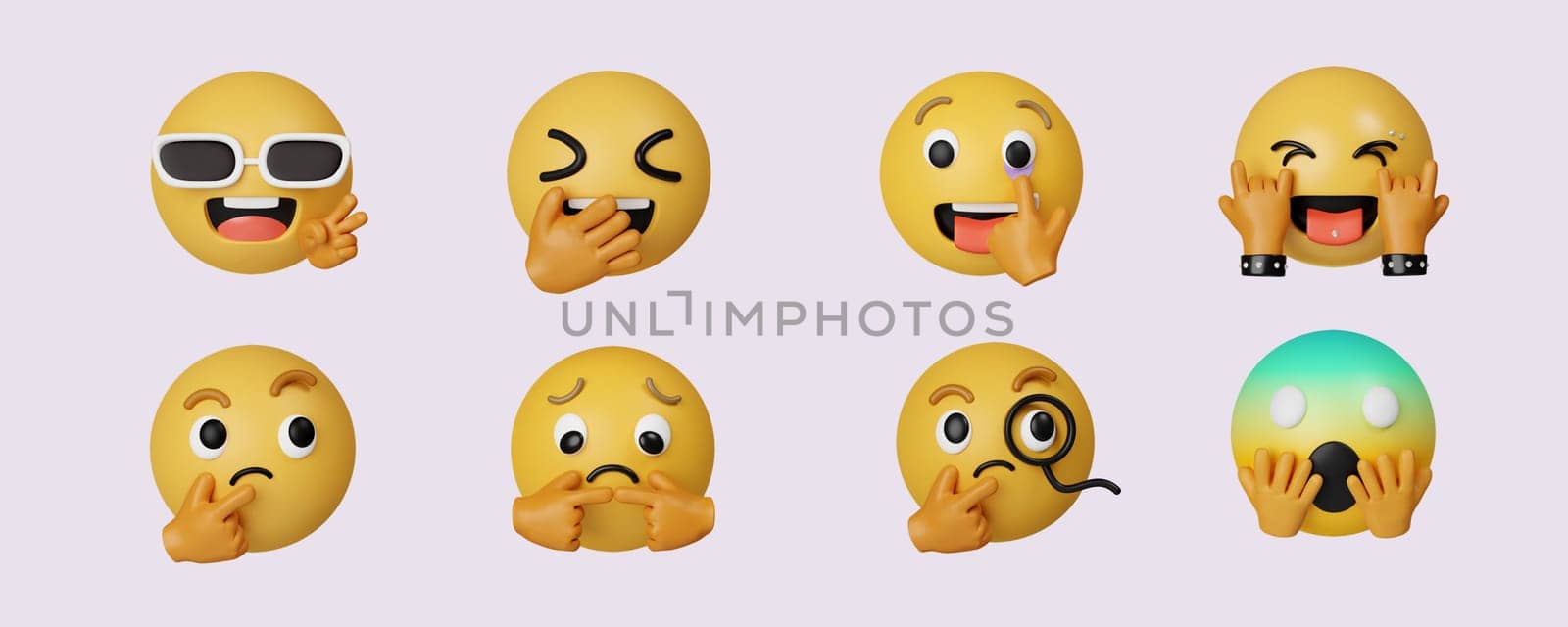 3d Set Icon Emoji. Realistic Yellow Glossy 3d Emotions face. icon isolated on gray background. 3d rendering illustration. Clipping path..
