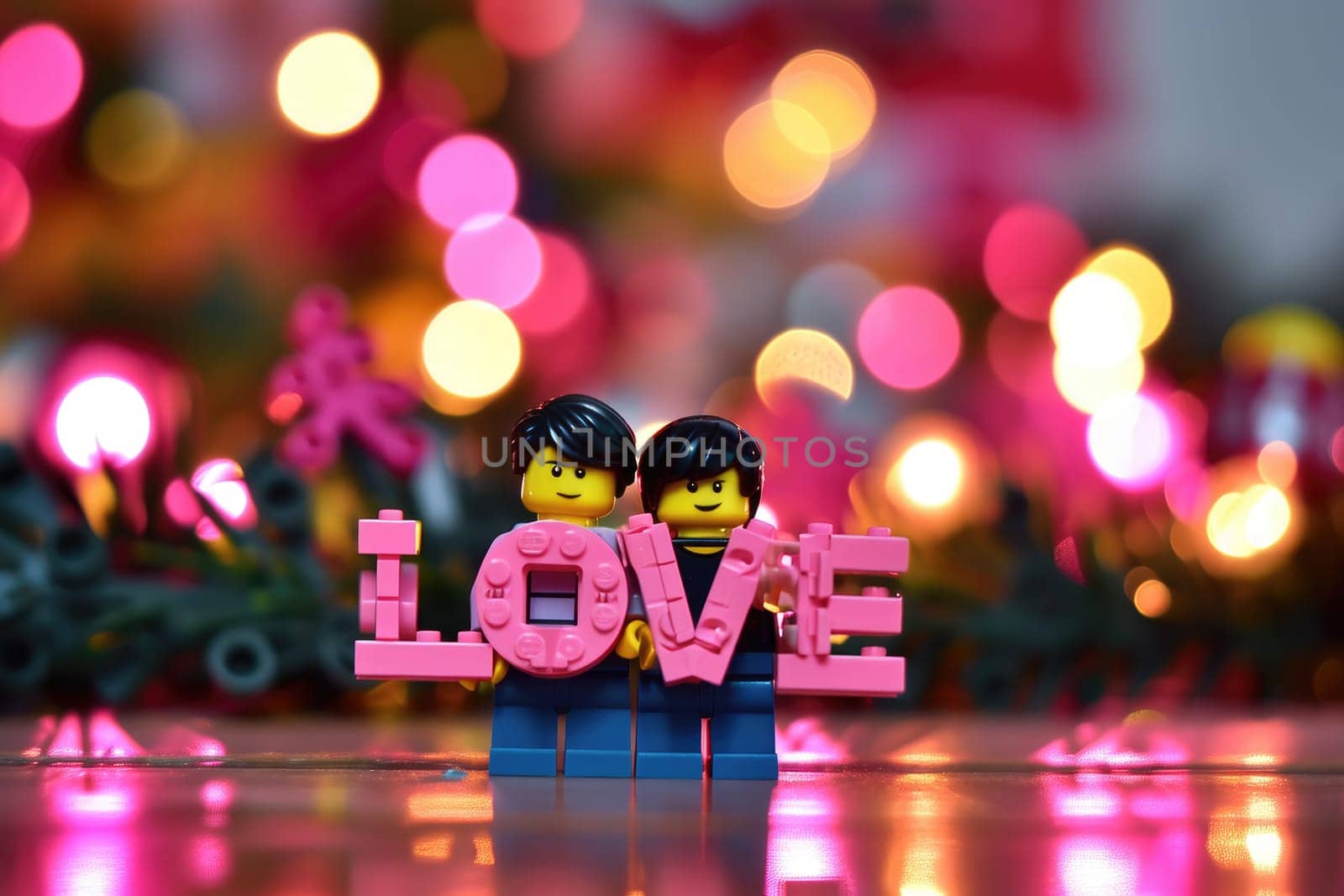 lego display love background in red tones, valentine's day card, created with generative ai technology.
