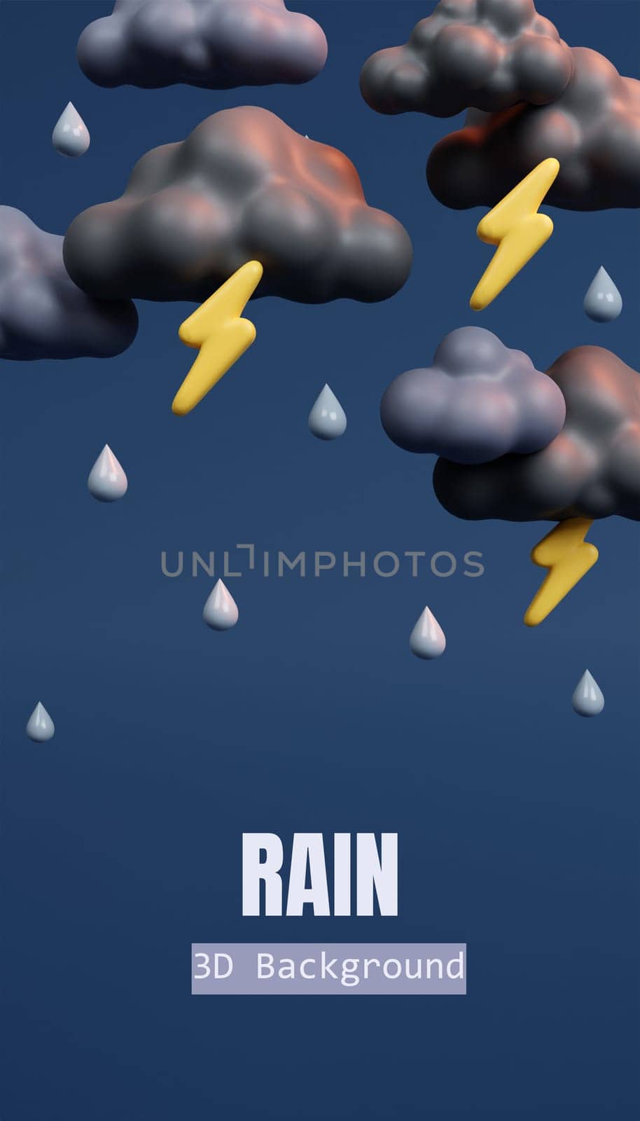 3d Weather forecast. Cloudy with rainy and lightning bolt . Meteorological. 3d rendering illustration..