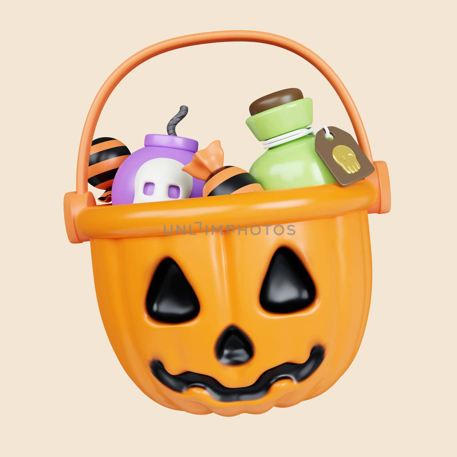 3d Halloween icon. Traditional element of decor for Halloween. icon isolated on gray background. 3d rendering illustration. Clipping path..