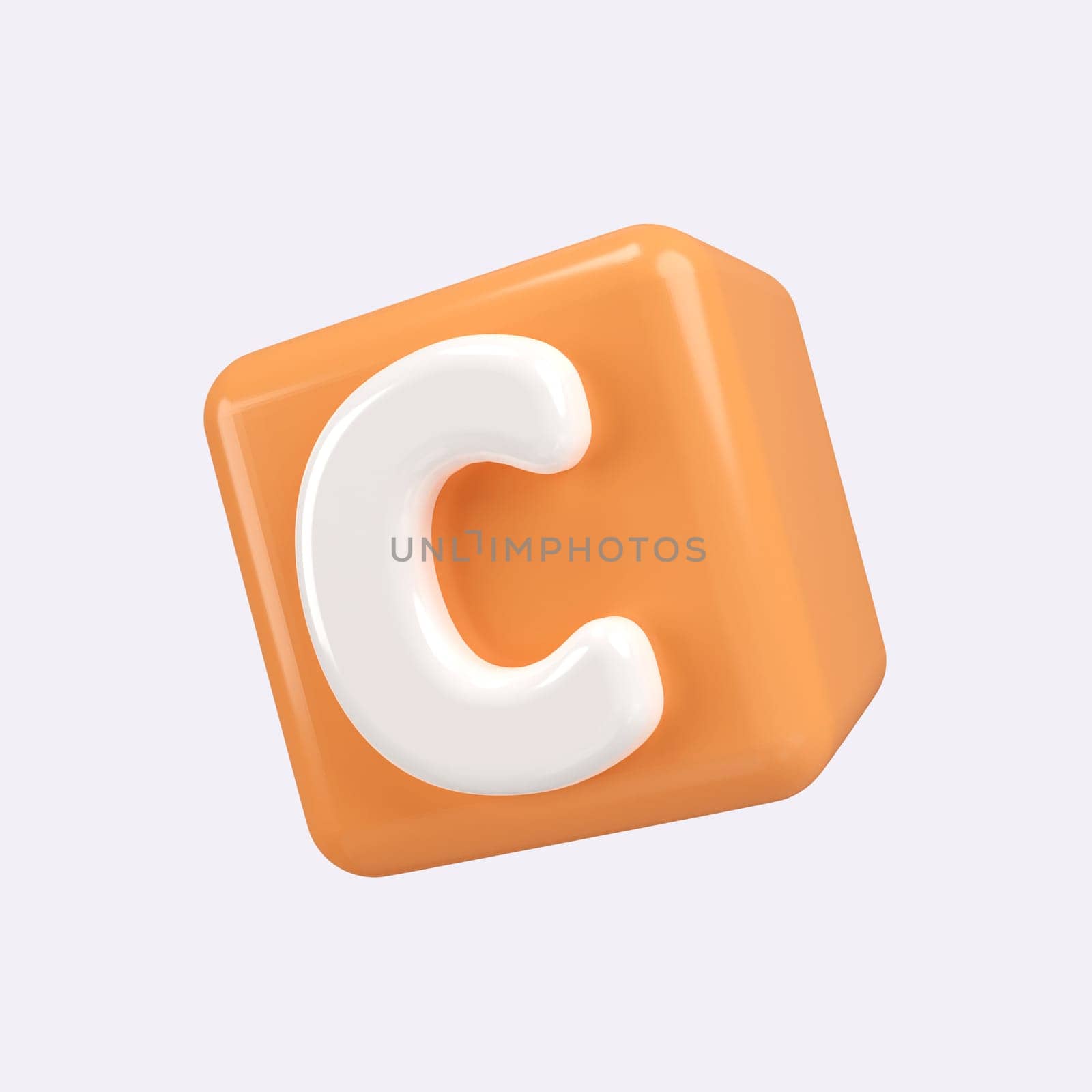 3d Orange C block wasps. minimal school icon. isolated on background, icon symbol clipping path. 3d render illustration.