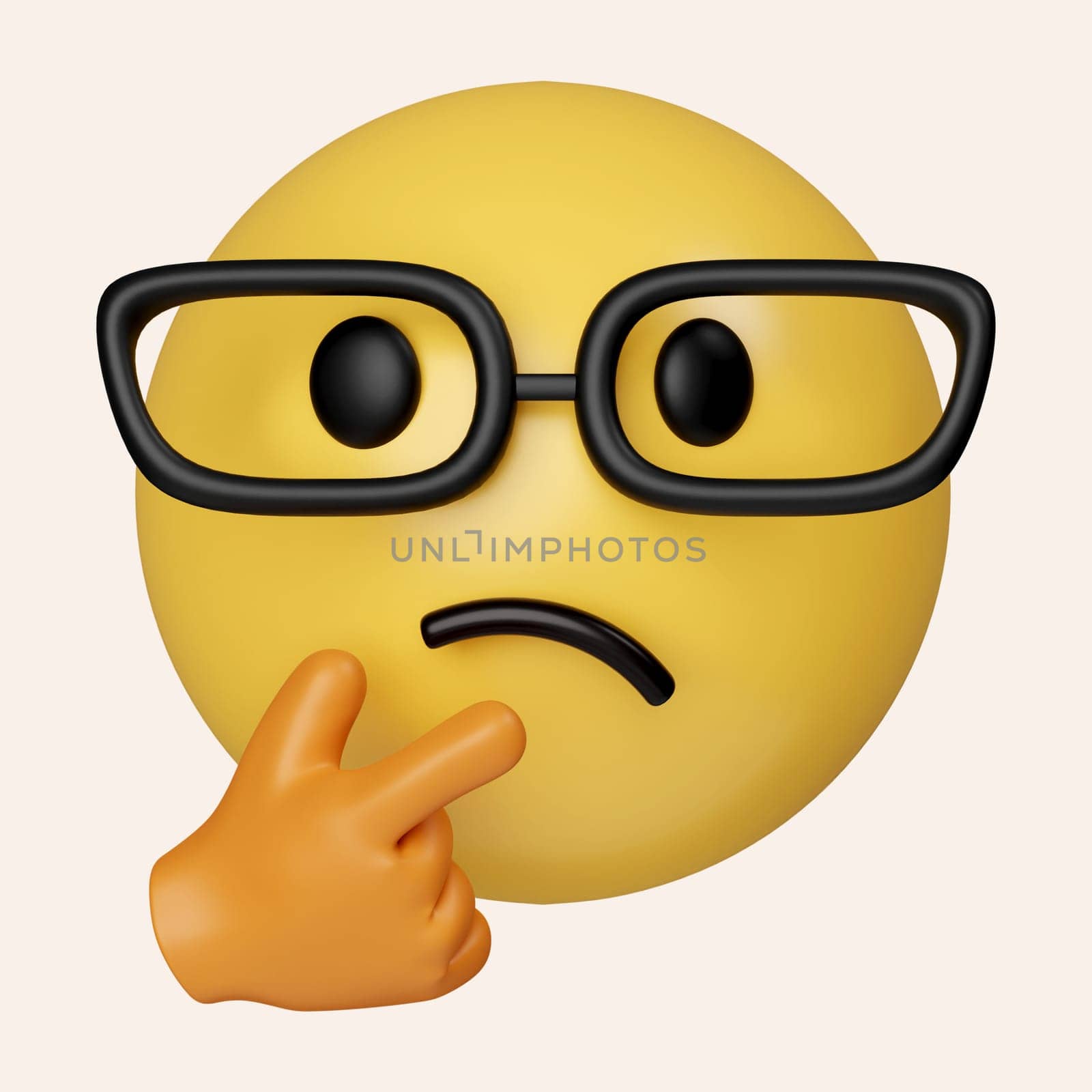 3d Thinking face emoji. emoticon face shown with a single finger and thumb resting on the chin glancing upward. icon isolated on gray background. 3d rendering illustration. Clipping path..