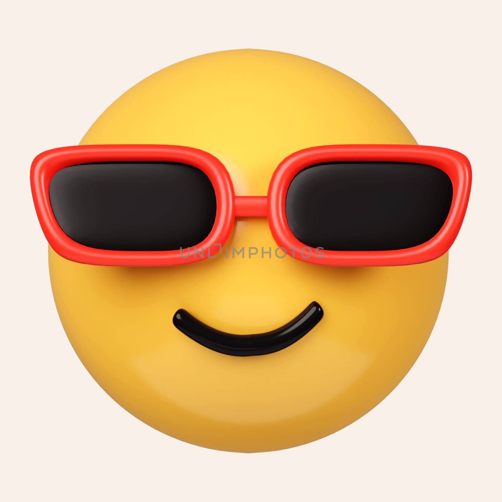 3d Cool emoticon. Smiling face with sunglasses emoji. Happy smile person wearing dark glasses. icon isolated on gray background. 3d rendering illustration. Clipping path..