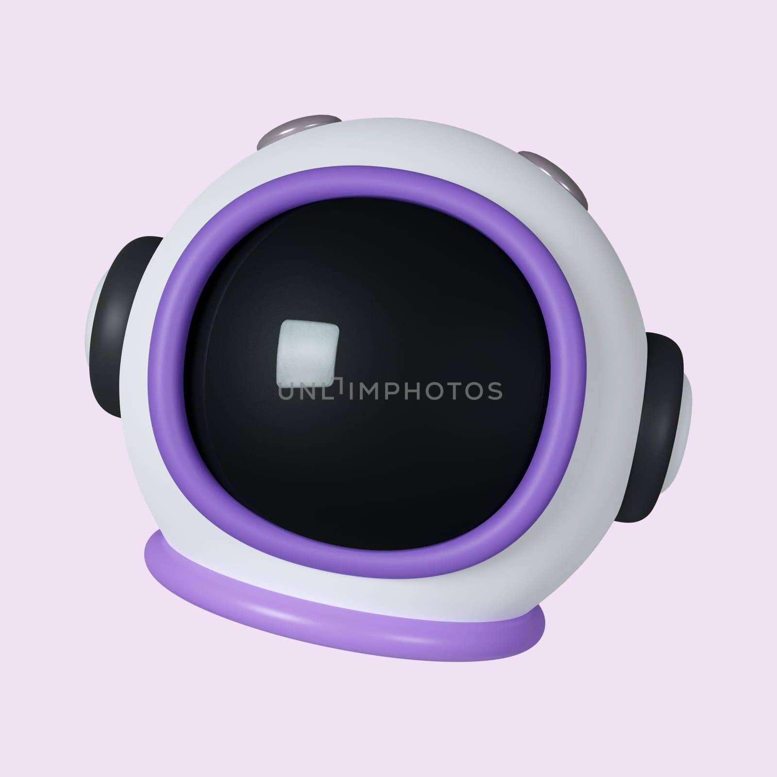 3d astronaut helmet. clear glass for space exploration and flight in cosmos. icon isolated on purple background. 3d rendering illustration. Clipping path..