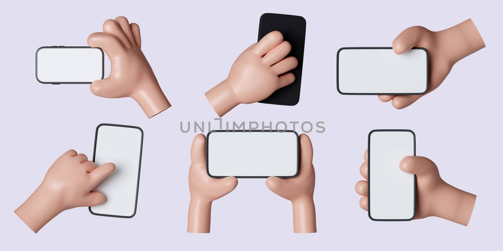 3d hand hold phone set. icon isolated on gray background. 3d rendering illustration. Clipping path. by meepiangraphic