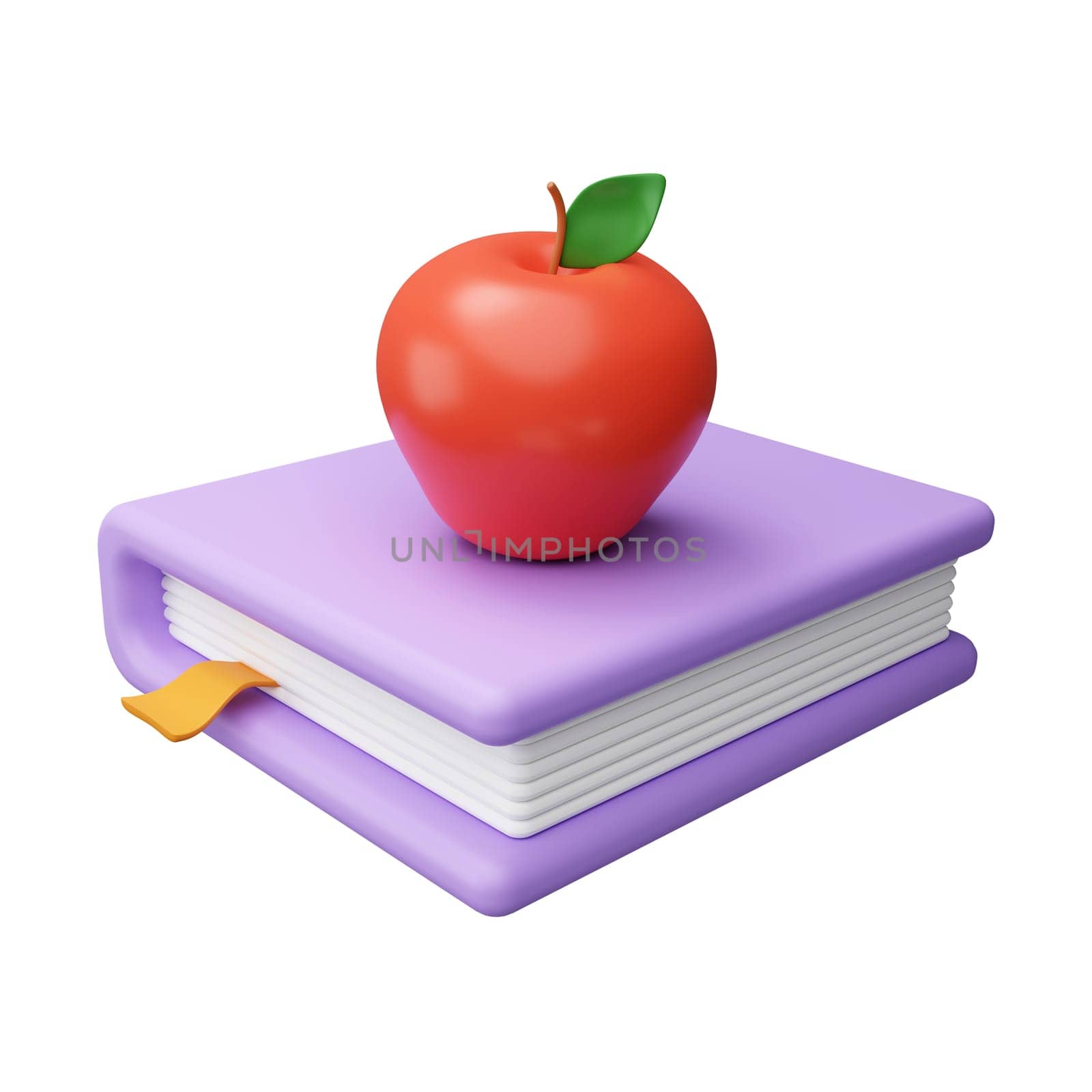 3d Minimal school icon concept, Apple on a stack of books. icon isolated on background, icon symbol clipping path. 3d render illustration.