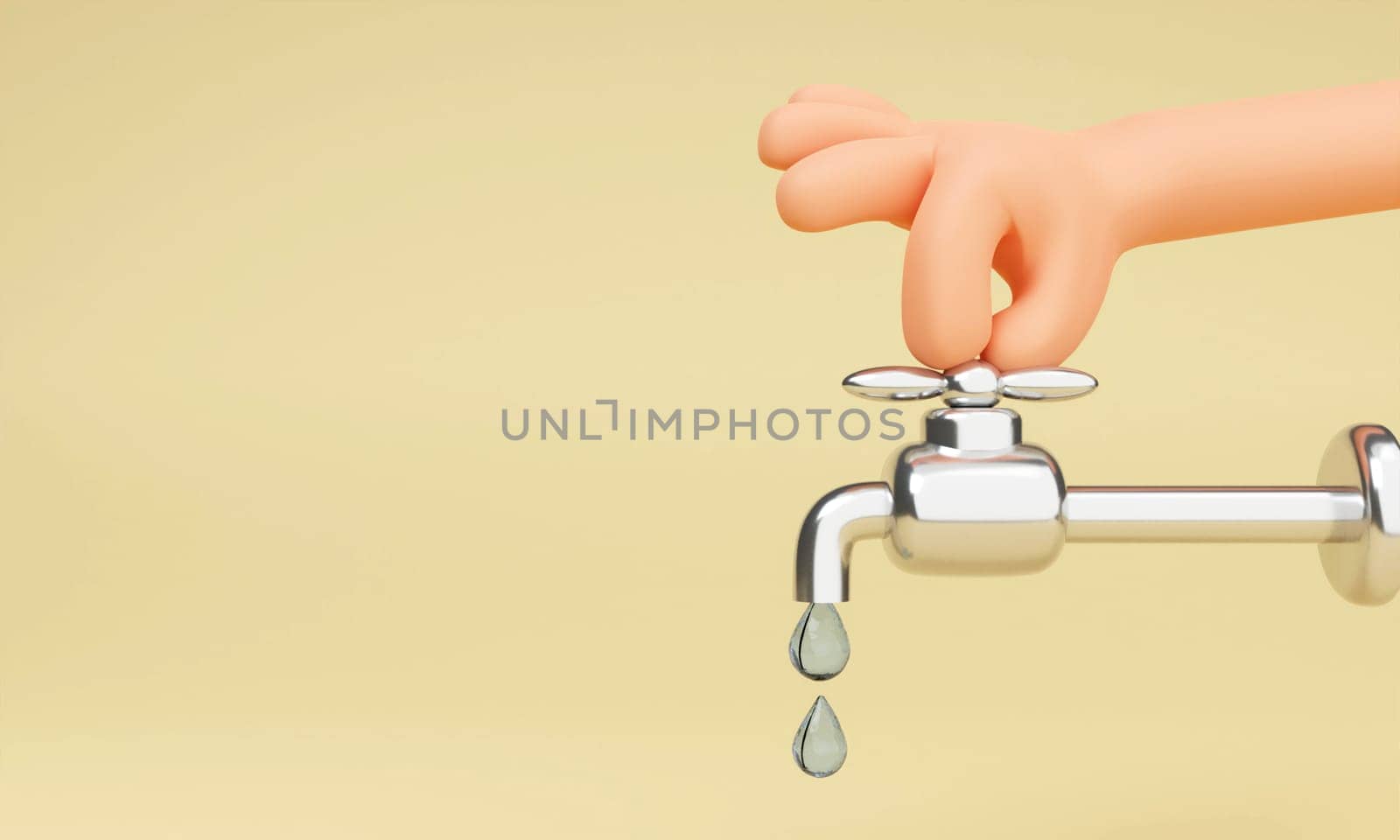 3d hand closes the faucet. environment and earth day concept with globe and eco friendly environment. 3d rendering illustration. by meepiangraphic