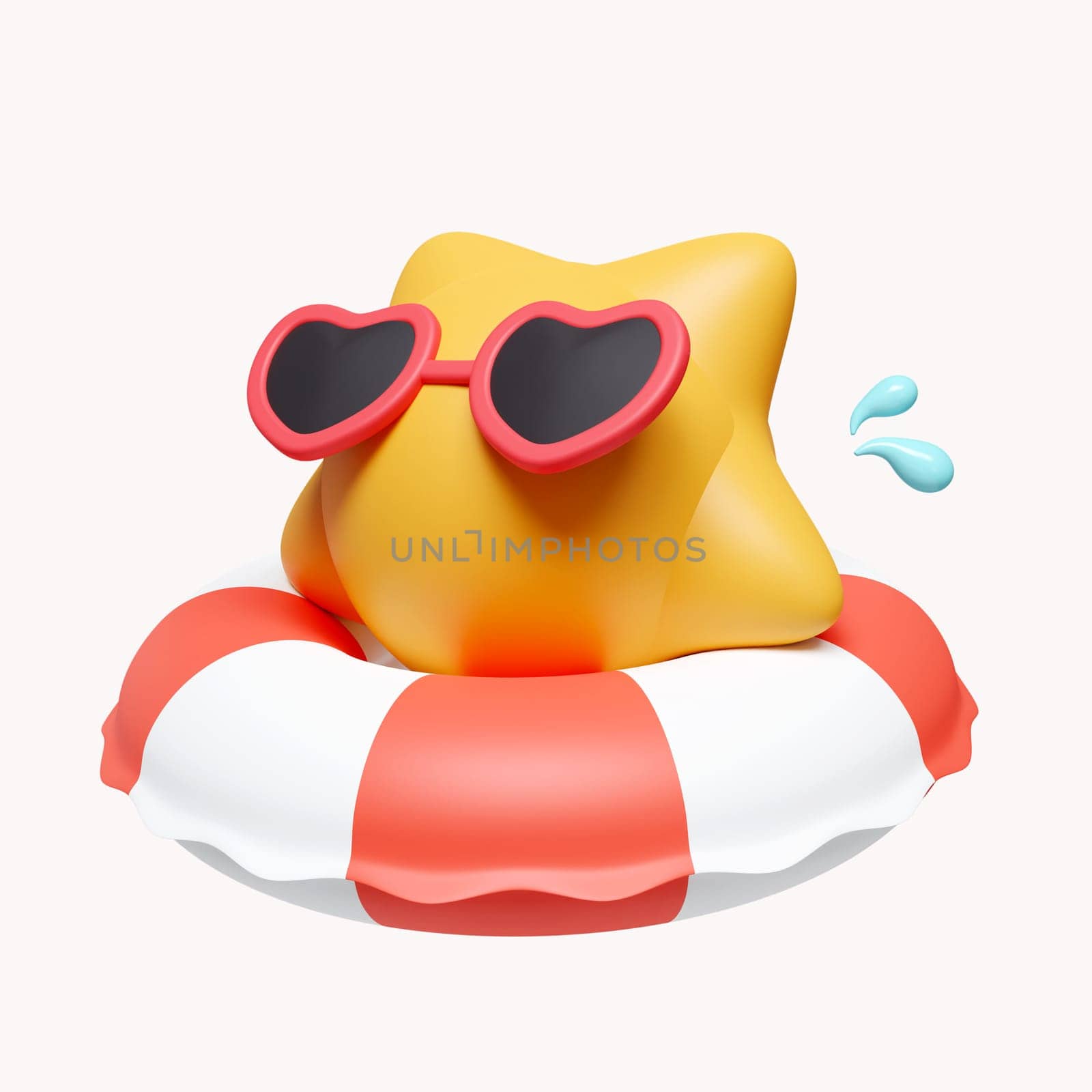 3d the sun with swimming ring . summer vacation and holidays concept. icon isolated on white background. 3d rendering illustration. Clipping path.
