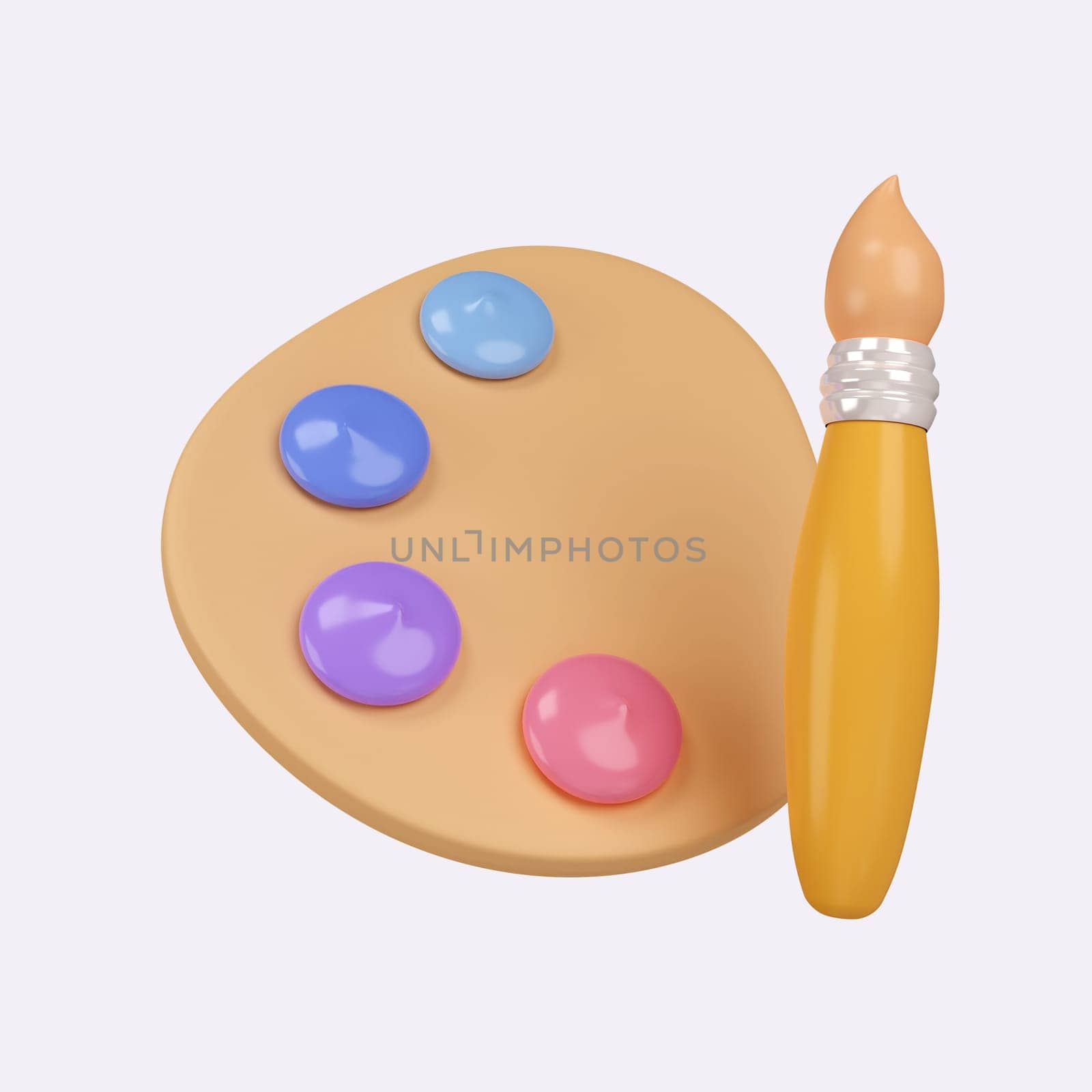 3d Palette and brush. minimal school icon. isolated on background, icon symbol clipping path. 3d render illustration.