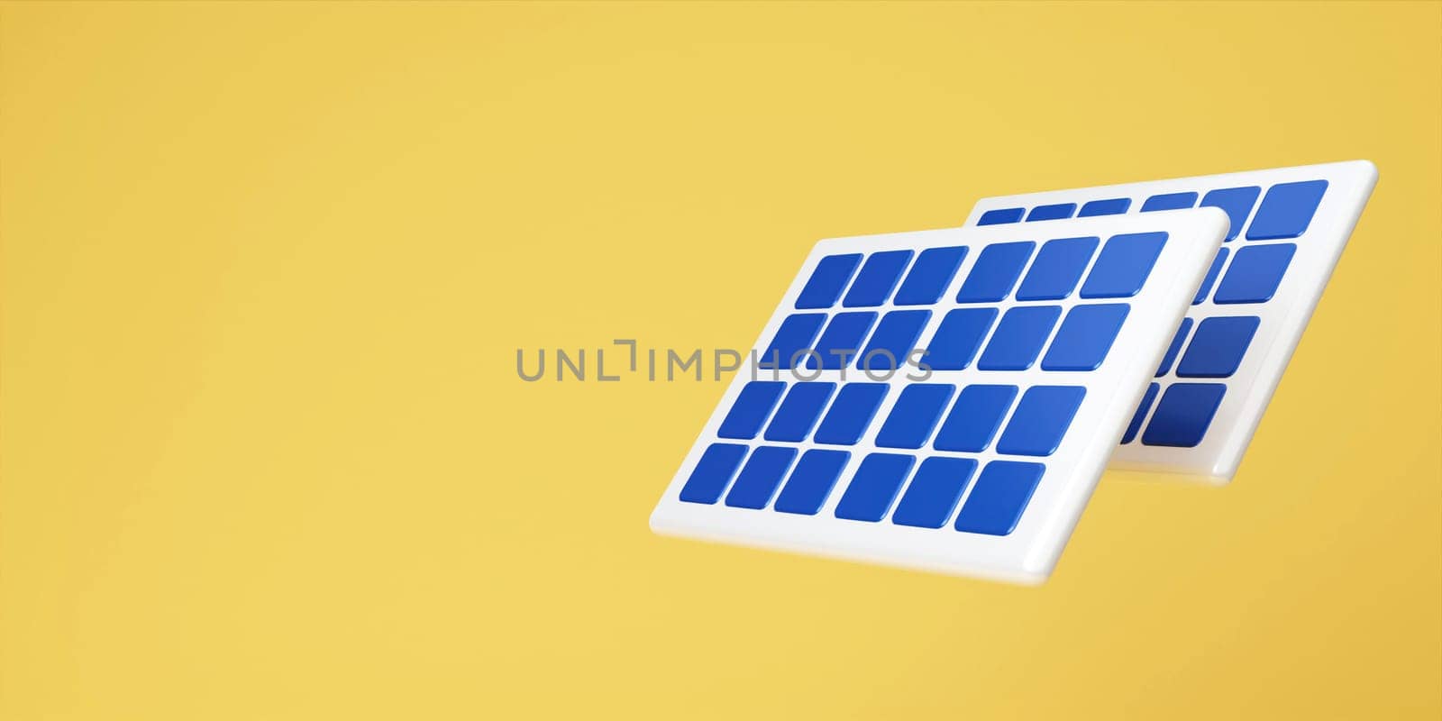 3d solar cell on yellow background. ecology is an energy saving concept for getting free energy from the nature. 3d rendering illustration. by meepiangraphic