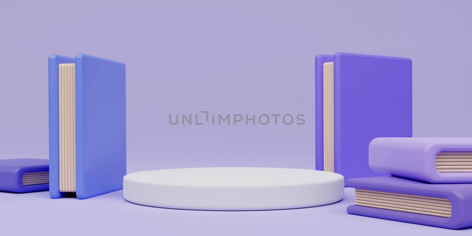 3d education podium. background empty backdrop pedestal purple product display for stationery product placement by meepiangraphic