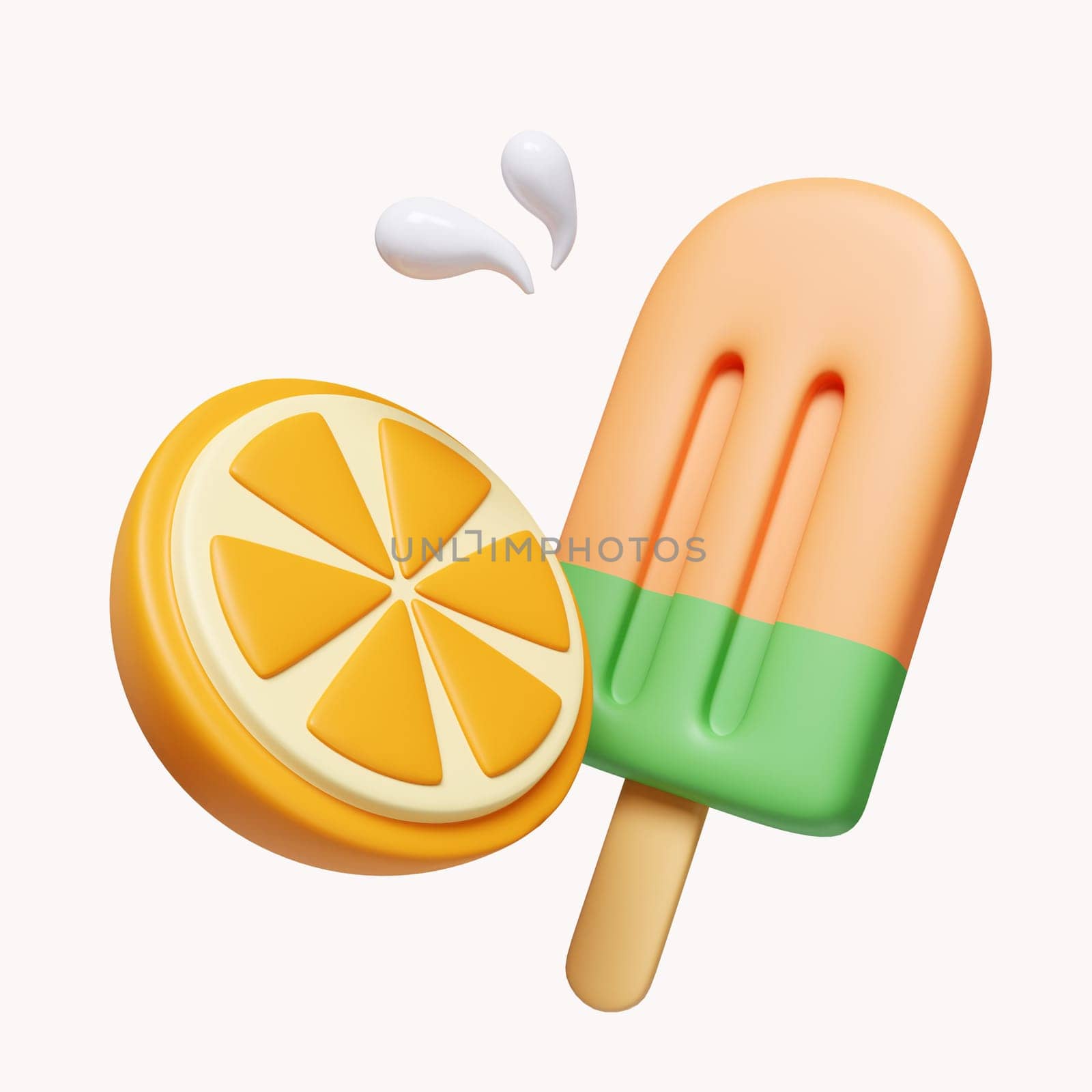 3d orage and ice cream for summer time. icon isolated on white background. 3d rendering illustration. Clipping path..