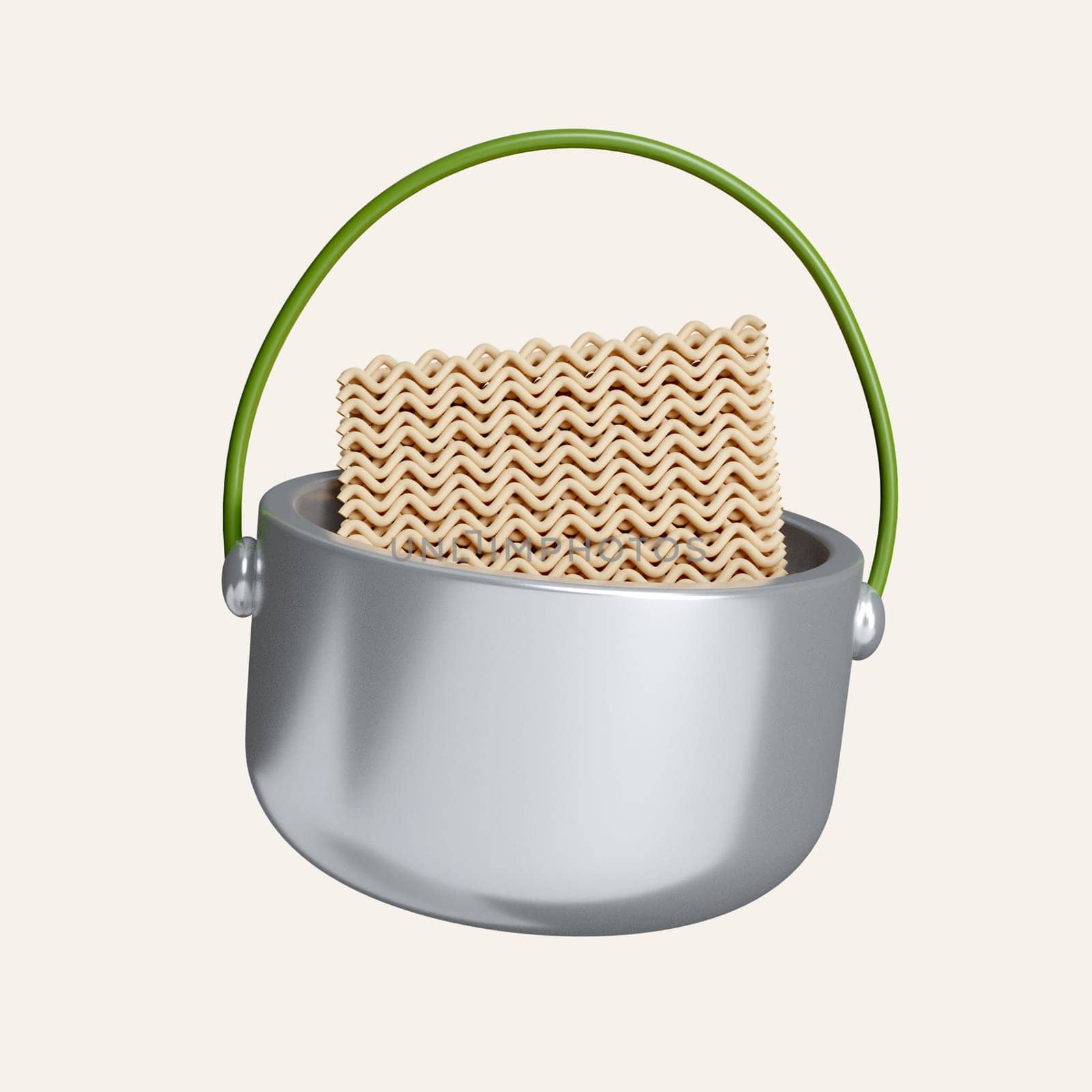 3d Instant noodles in pot. elements for camping, hiking , summer camp, traveling, trip. icon isolated on white background. 3d rendering illustration. Clipping path..