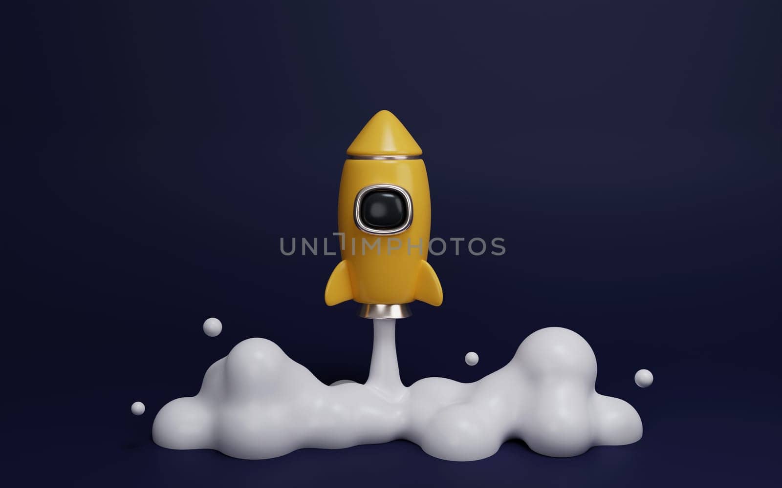 3d rocket flying in space. Spaceship rocket lunch on dark background. banner, 3d render illustration..