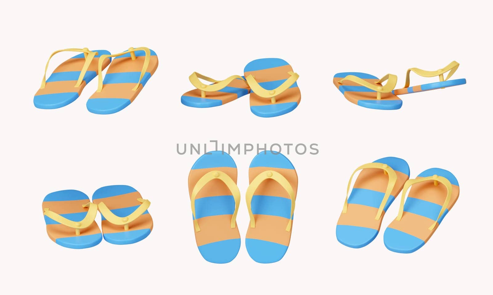 3d Set of sandals icon for summer vacation concept. icon isolated on white background. 3d rendering illustration. Clipping path..