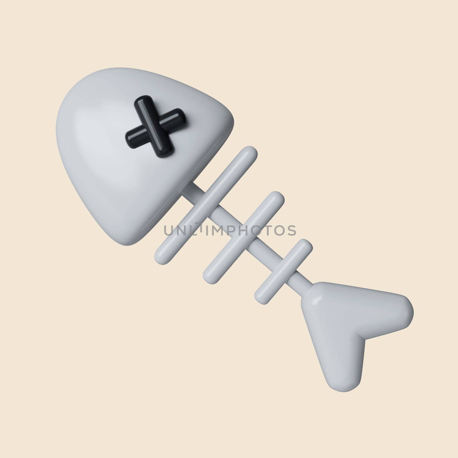3d Halloween fishbone icon. Traditional element of decor for Halloween. icon isolated on gray background. 3d rendering illustration. Clipping path..