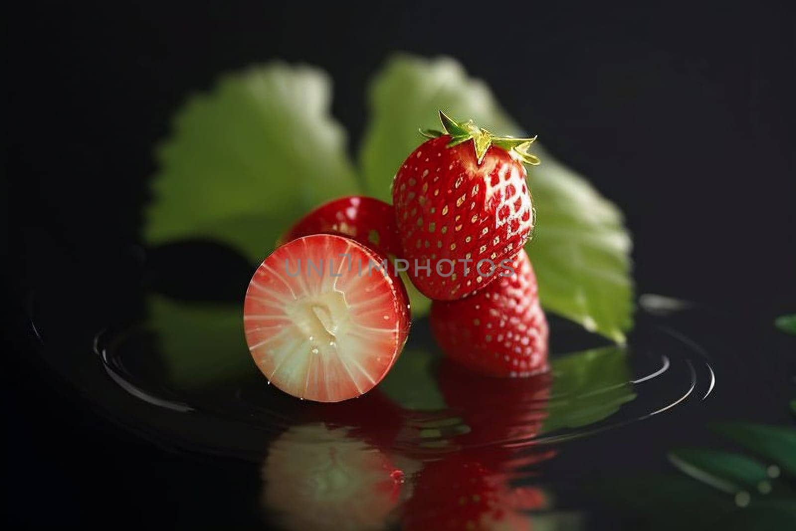 Weird strawberry isolated on black background. image generated using AI.