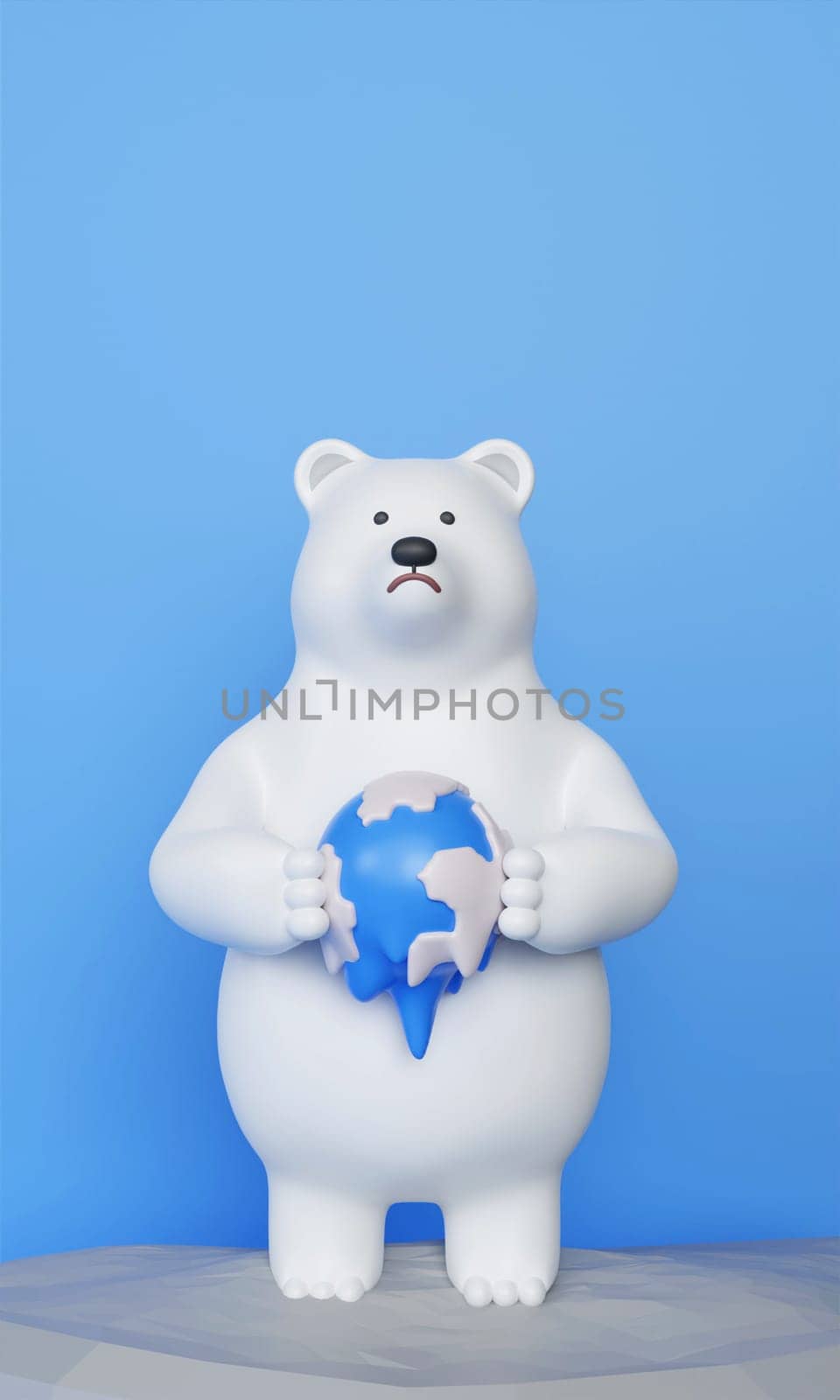 3d Baer hold melt planet. Global warming problem concept. melting polar ice problem. save the planet. 3d rendering illustration. by meepiangraphic