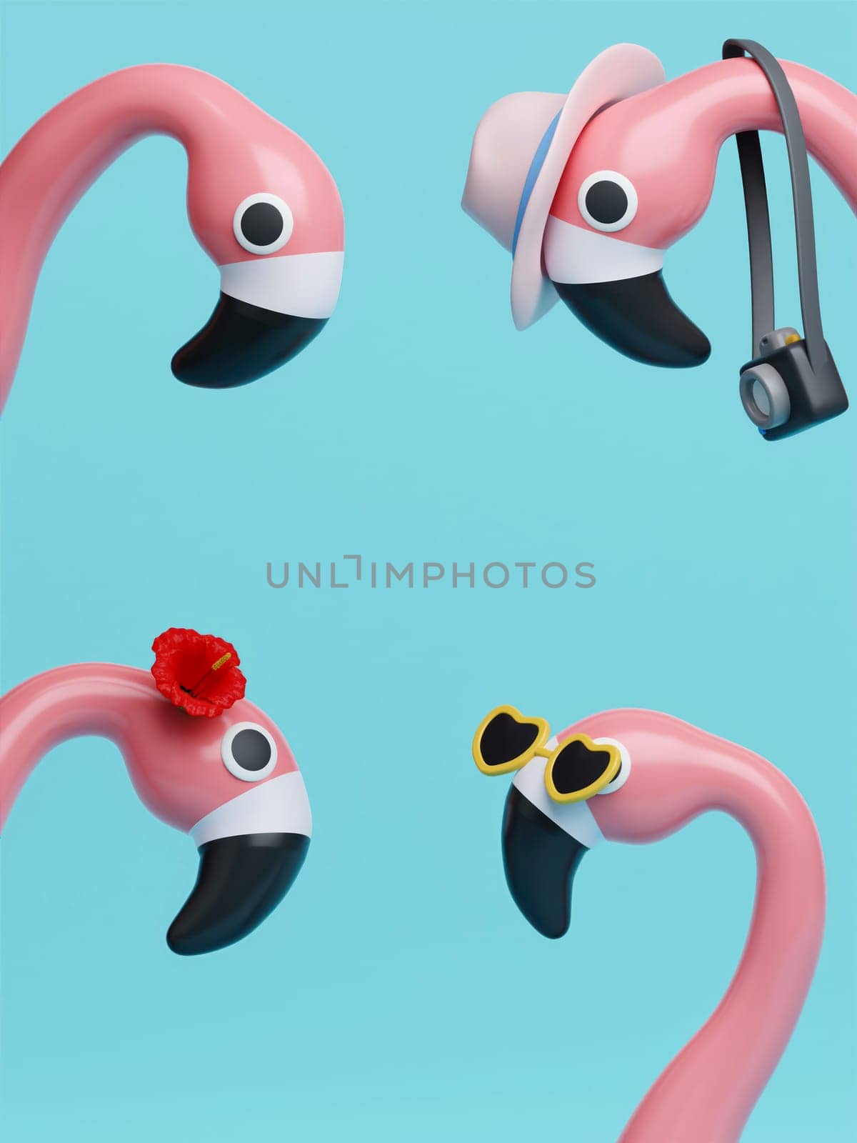 Flamingo float on blue background. Summer minimal concept. summer vacation and holidays concept copy space. 3d illustration. banner 3d rendering illustration. by meepiangraphic
