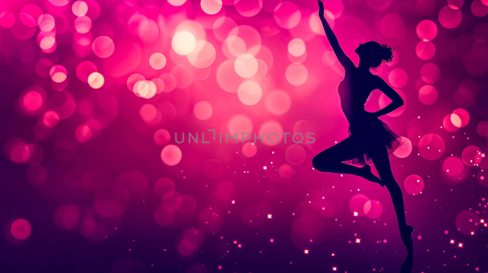 A silhouette of a ballerina dancing on a pink and purple background, copy space by Edophoto
