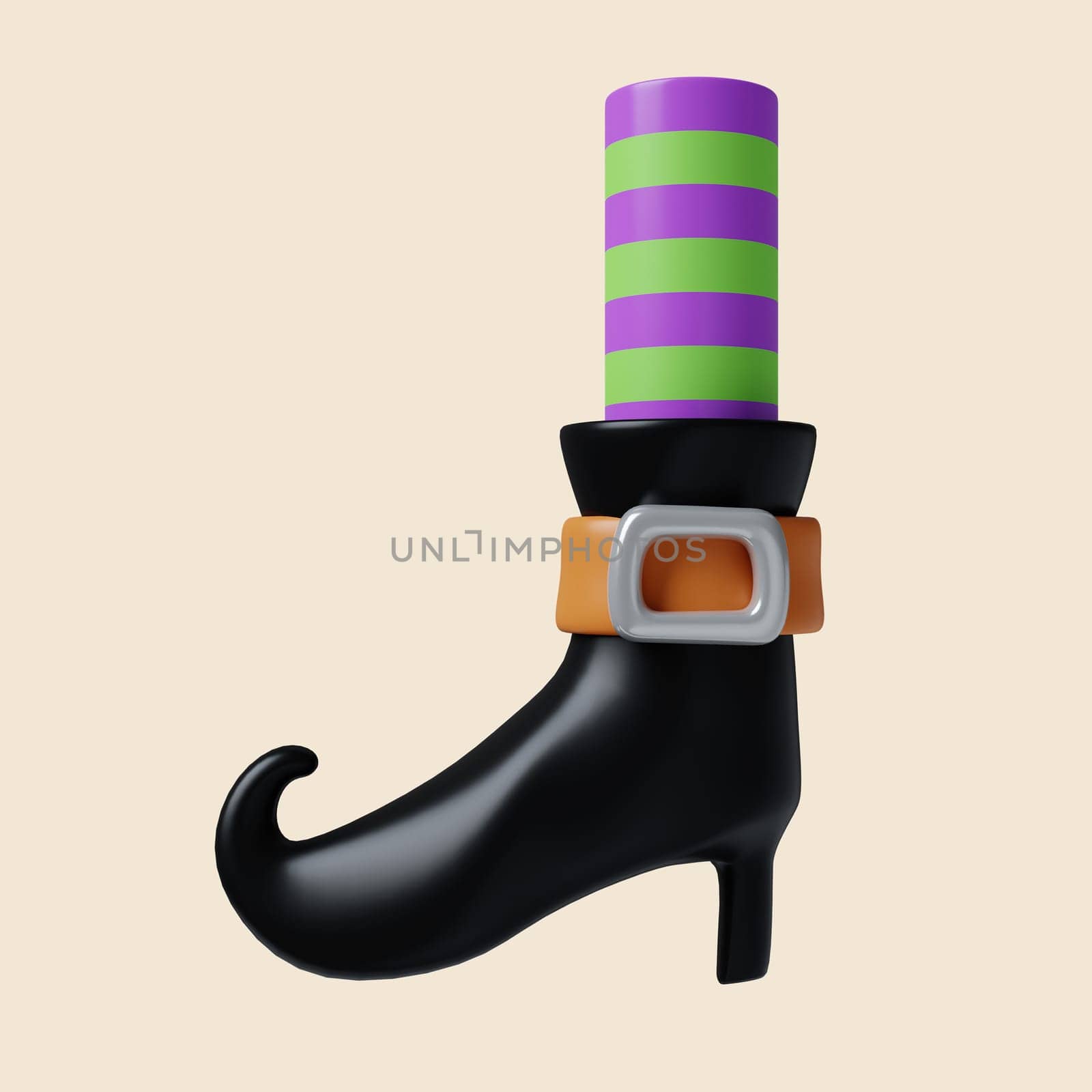 3d Halloween witch legs icon. Traditional element of decor for Halloween. icon isolated on gray background. 3d rendering illustration. Clipping path..
