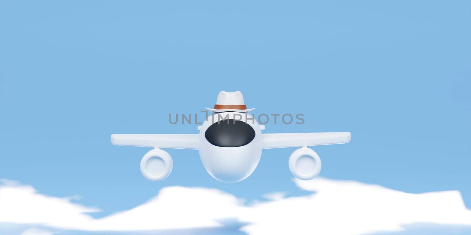 3D Airplane with hat flying traveling concept 3d illustration.