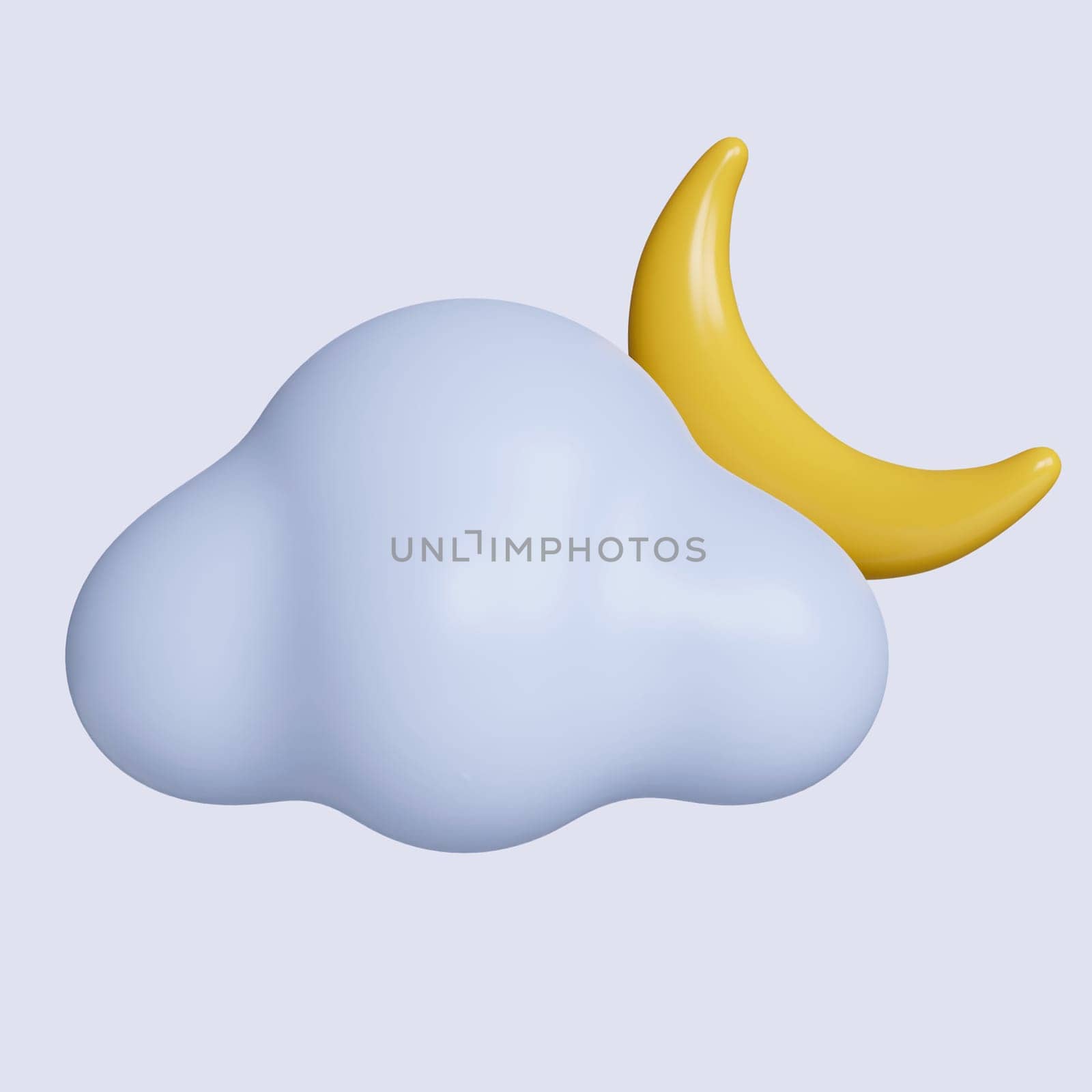 3d weather. cloud with moon. cloudy day. icon isolated on gray background. 3d rendering illustration. Clipping path..