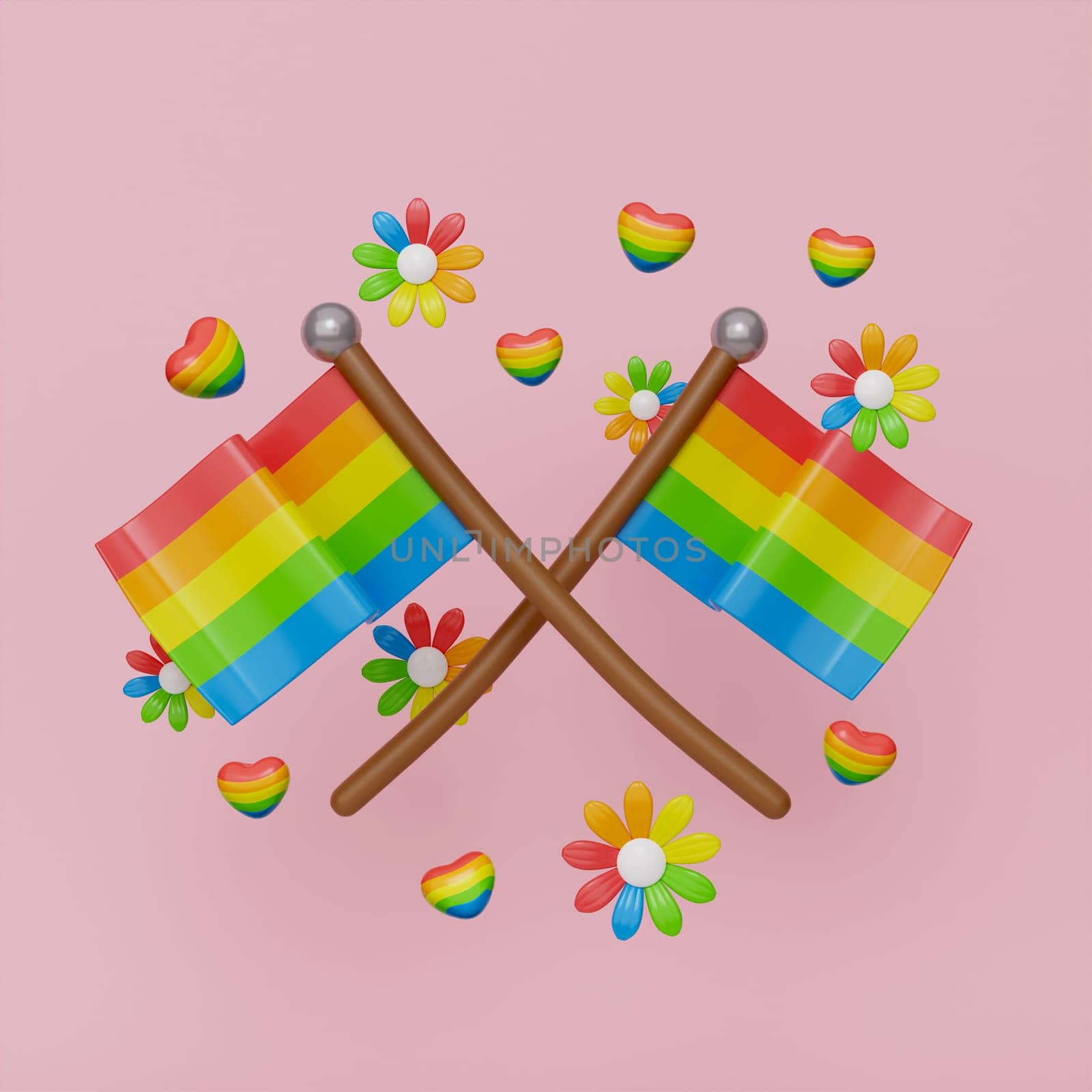 3d rainbow flag and celebrating bisexual homosexual transgender equality. 3d rendering illustration..