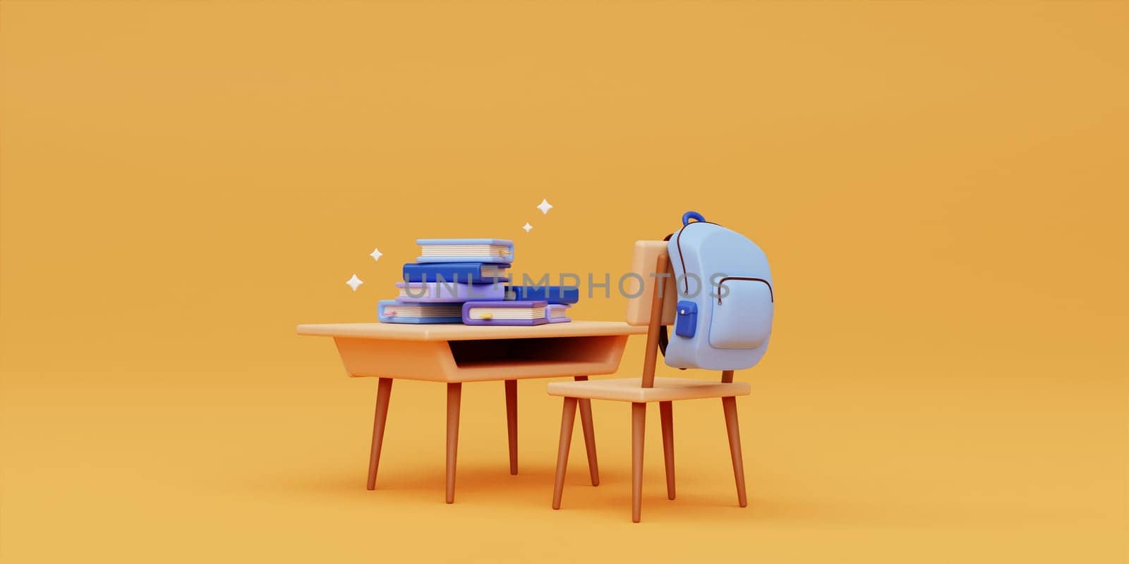 3d back to school concept. desk with bag and book. Ready for school. 3d rendering illustration. by meepiangraphic