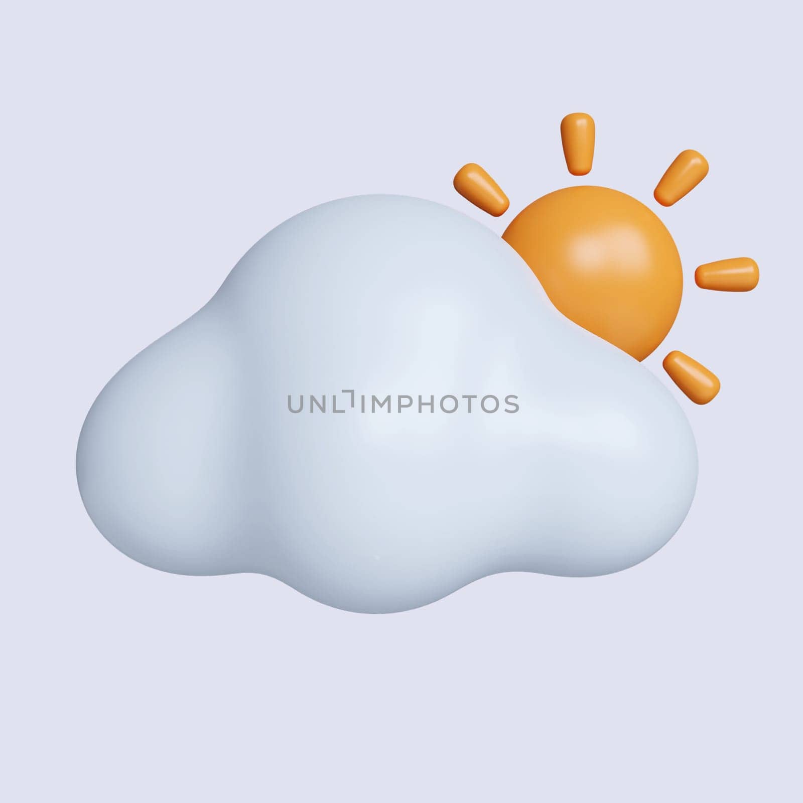3d weather. cloud with sun. cloudy day. icon isolated on gray background. 3d rendering illustration. Clipping path..