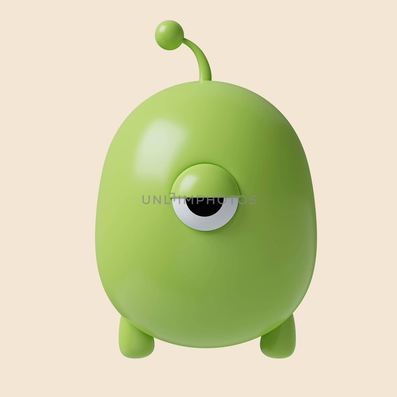 3d Halloween green monster icon. Traditional element of decor for Halloween. icon isolated on gray background. 3d rendering illustration. Clipping path..