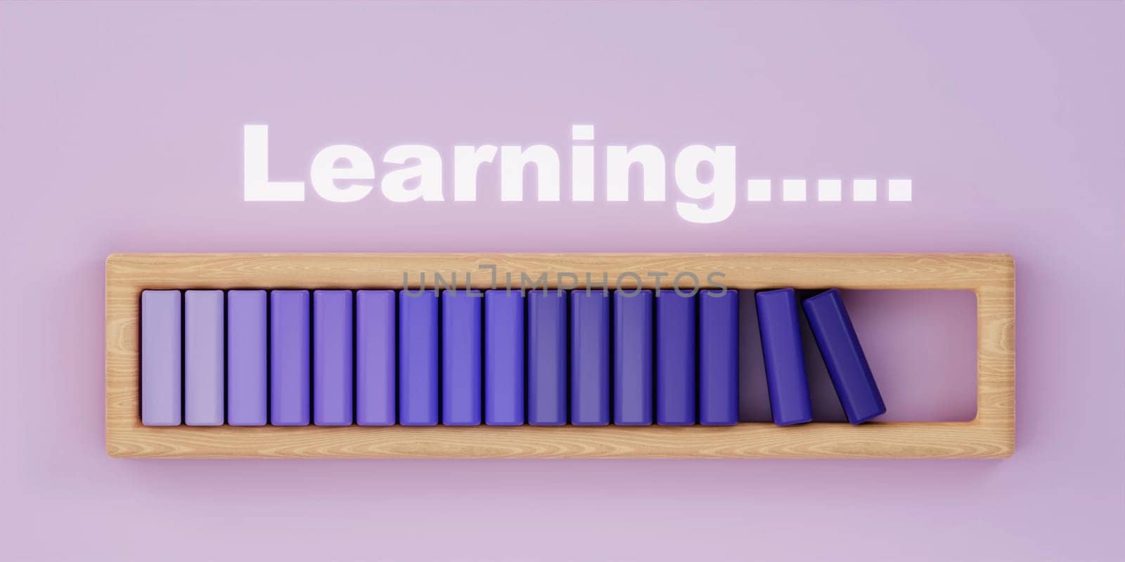3d loading bar with books on a shelf with the word LEARNING. concept of learning process, education and back to school. 3d rendering by meepiangraphic