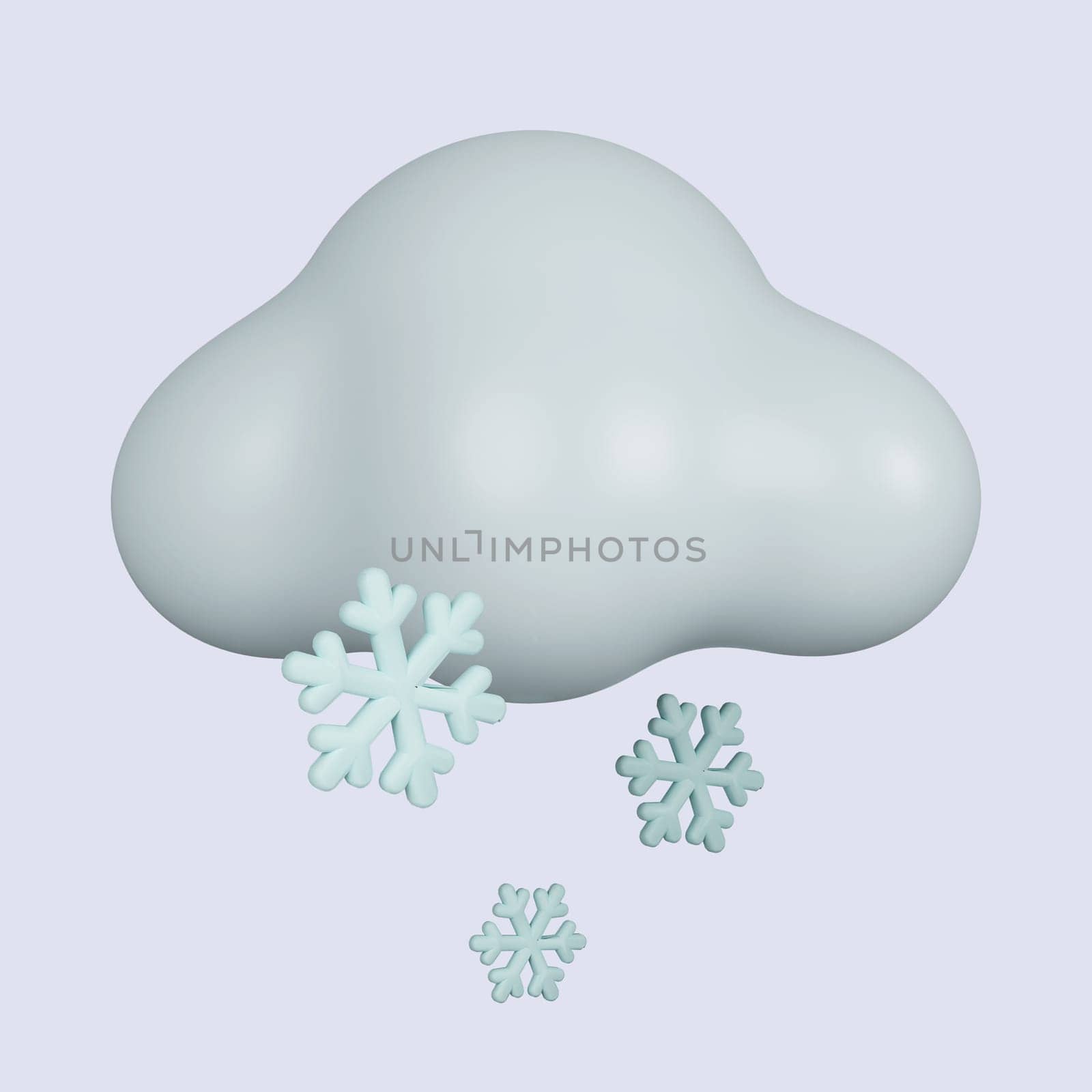 3d weather. Cloud with snowflakes .snowy day. icon isolated on gray background. 3d rendering illustration. Clipping path..