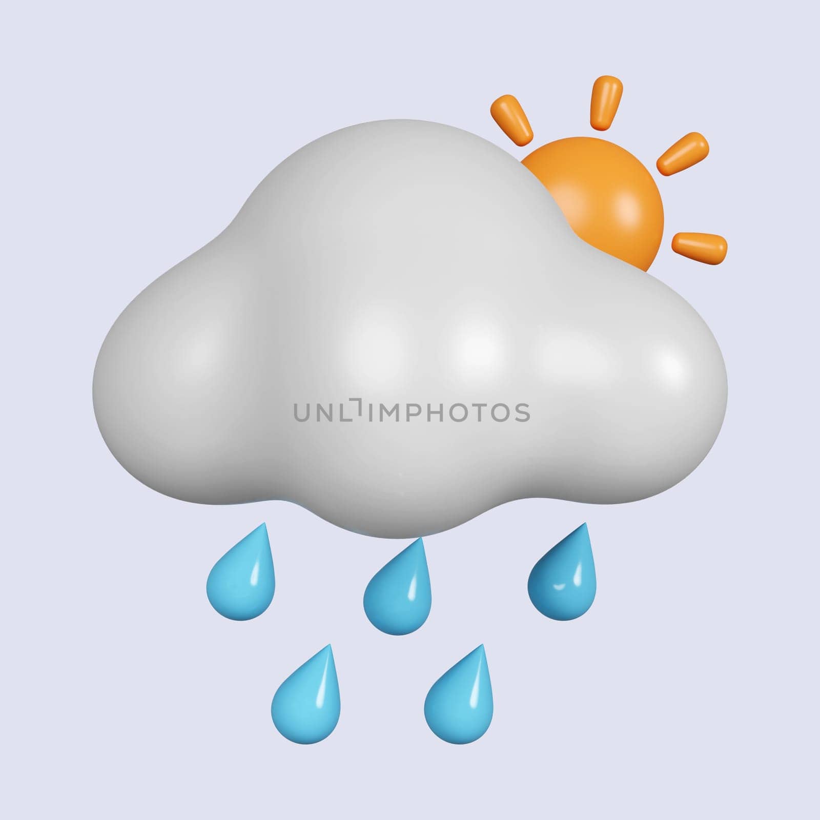 3d weather. cloud with rain and sun. rainy day. icon isolated on gray background. 3d rendering illustration. Clipping path..