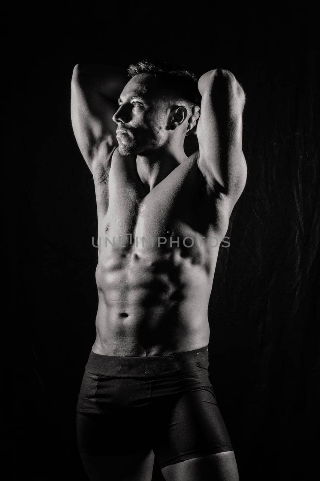 Male model body, nude torso, naked man, seductive gay. Muscular shirtless man, attractive guy. by Zelenin