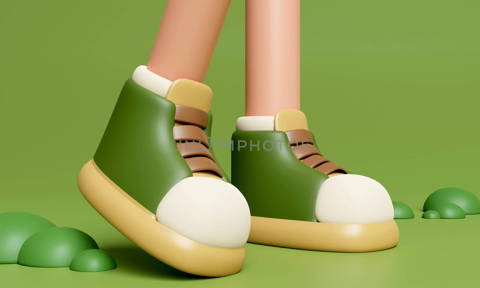 3d Hiking boots. Walking. Summer camp and holiday vacation. concept. 3d rendering illustration..