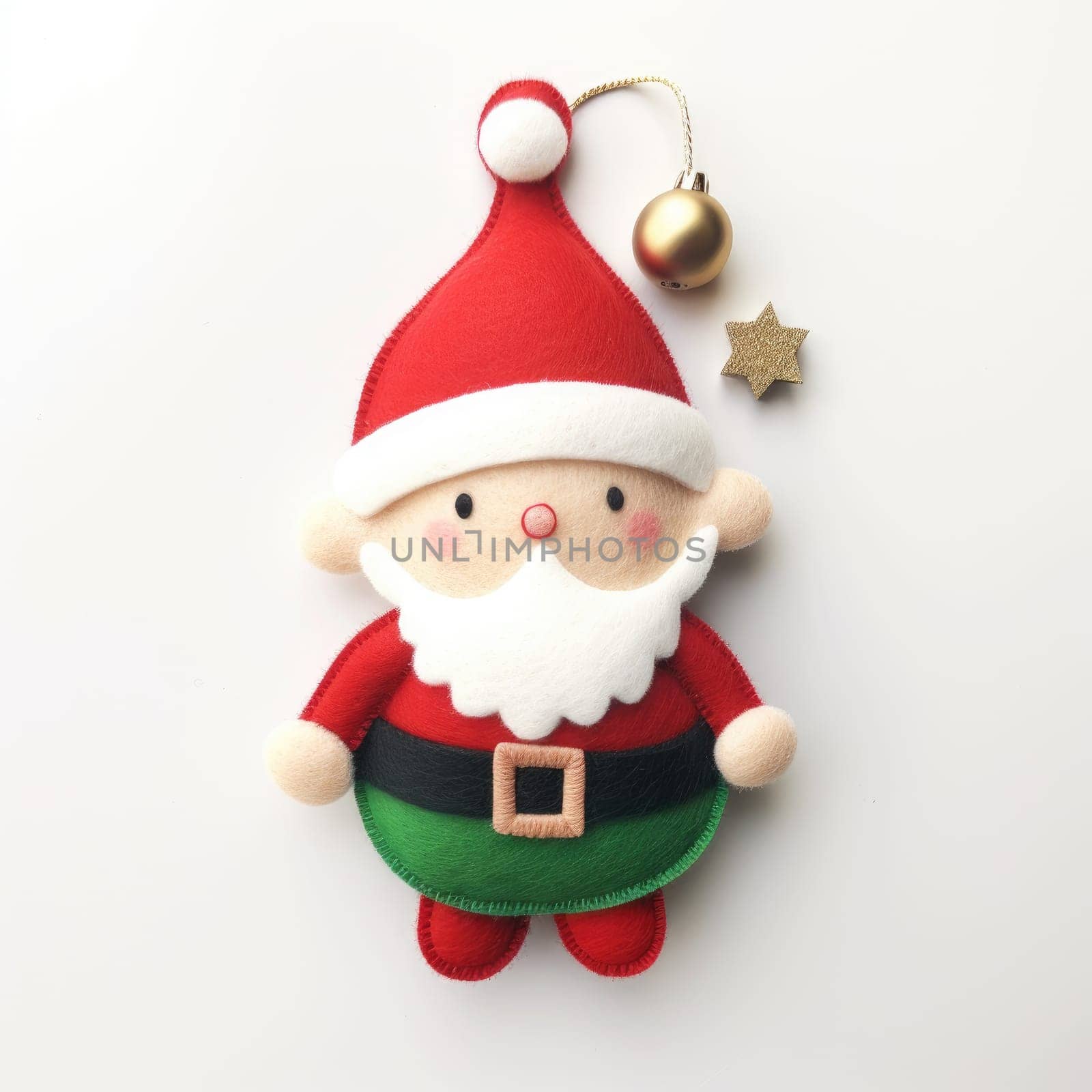 2d felt Christmas ornament, elf, Santa Claus decorated isolated white background . Generative ai.