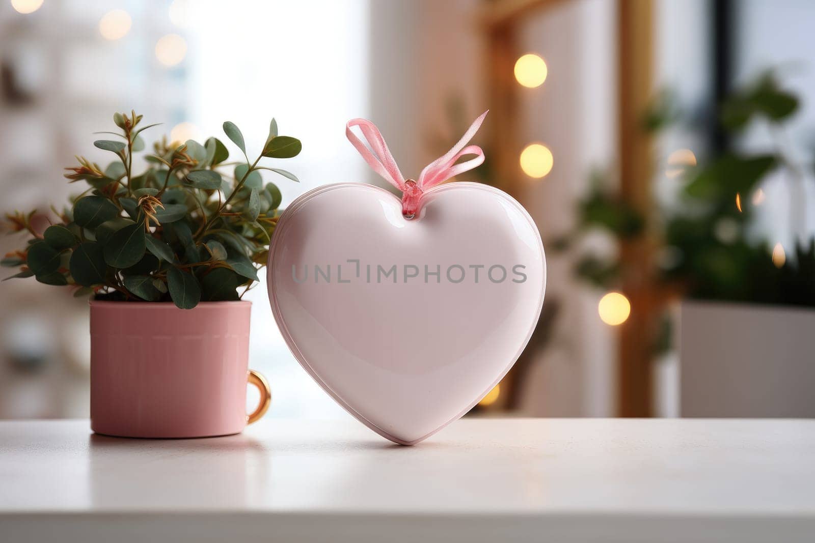 Ceramic Valentine's Day heart Flat mockup, .Generative AI by matamnad