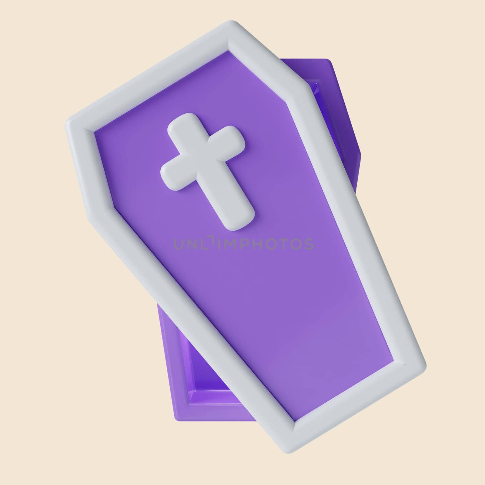 3d Halloween coffin icon. Traditional element of decor for Halloween. icon isolated on gray background. 3d rendering illustration. Clipping path..