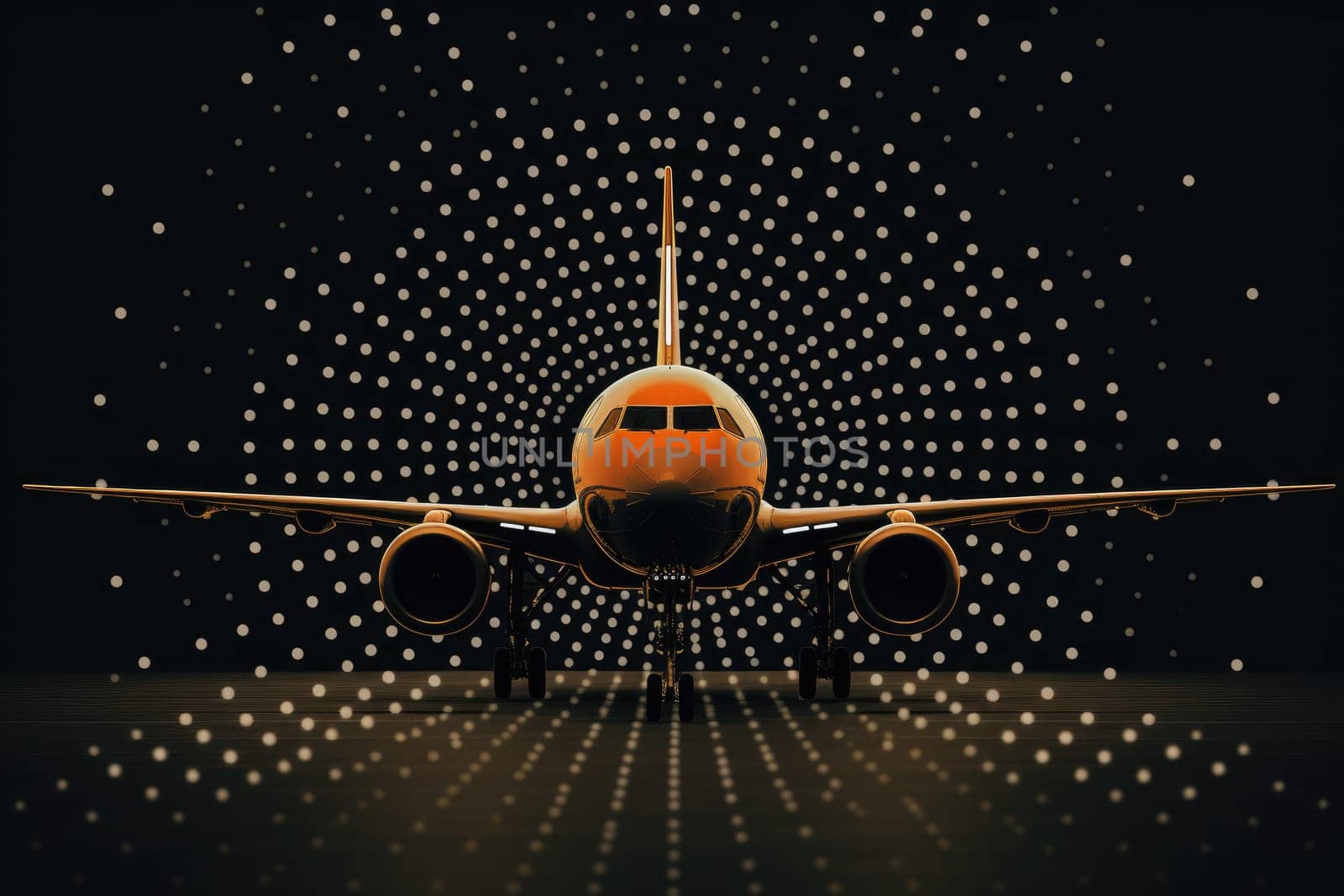 commercial plane on symmetry Dots back ground. generative ai by matamnad
