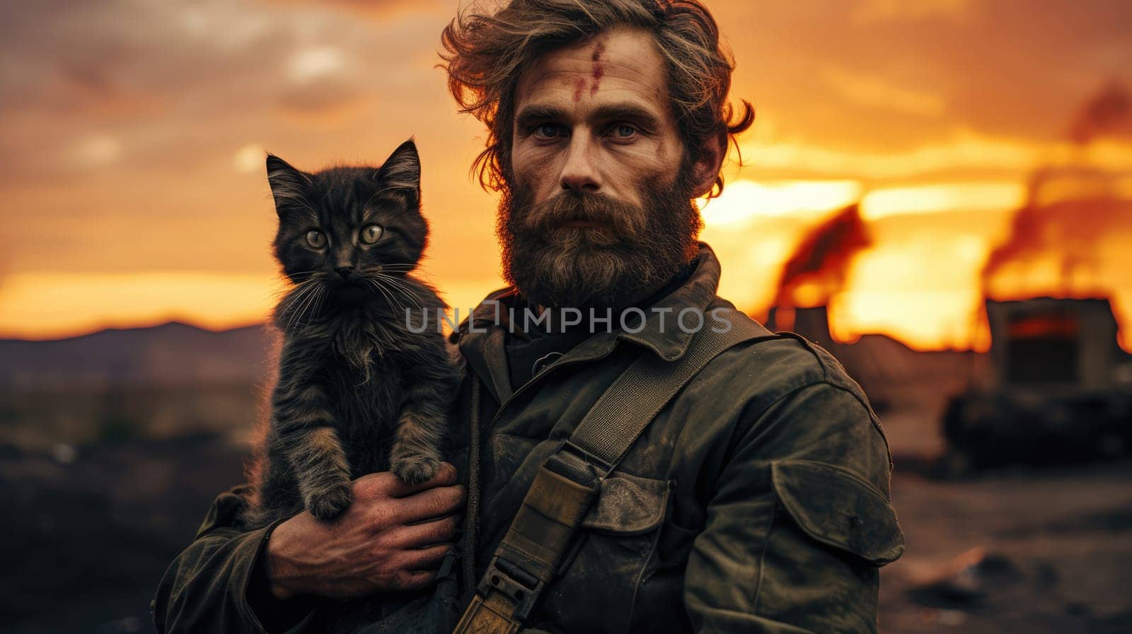 Portrait of a military man holding a kitten by palinchak