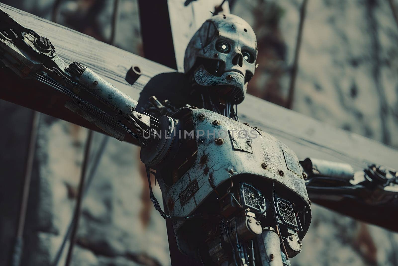 crucified robot for AGI cyber god concept by z1b