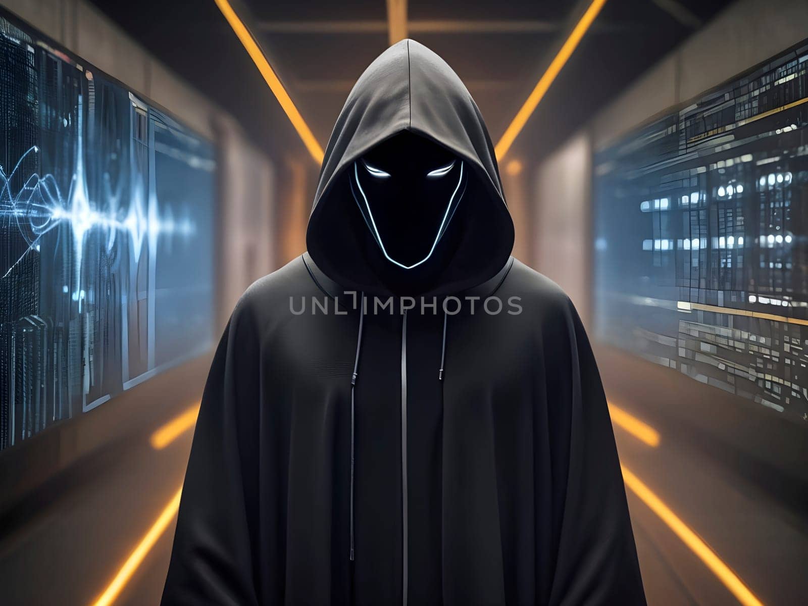 Hooded Watchman. Symbolizing Cyber Vigilance in the Digital Age.