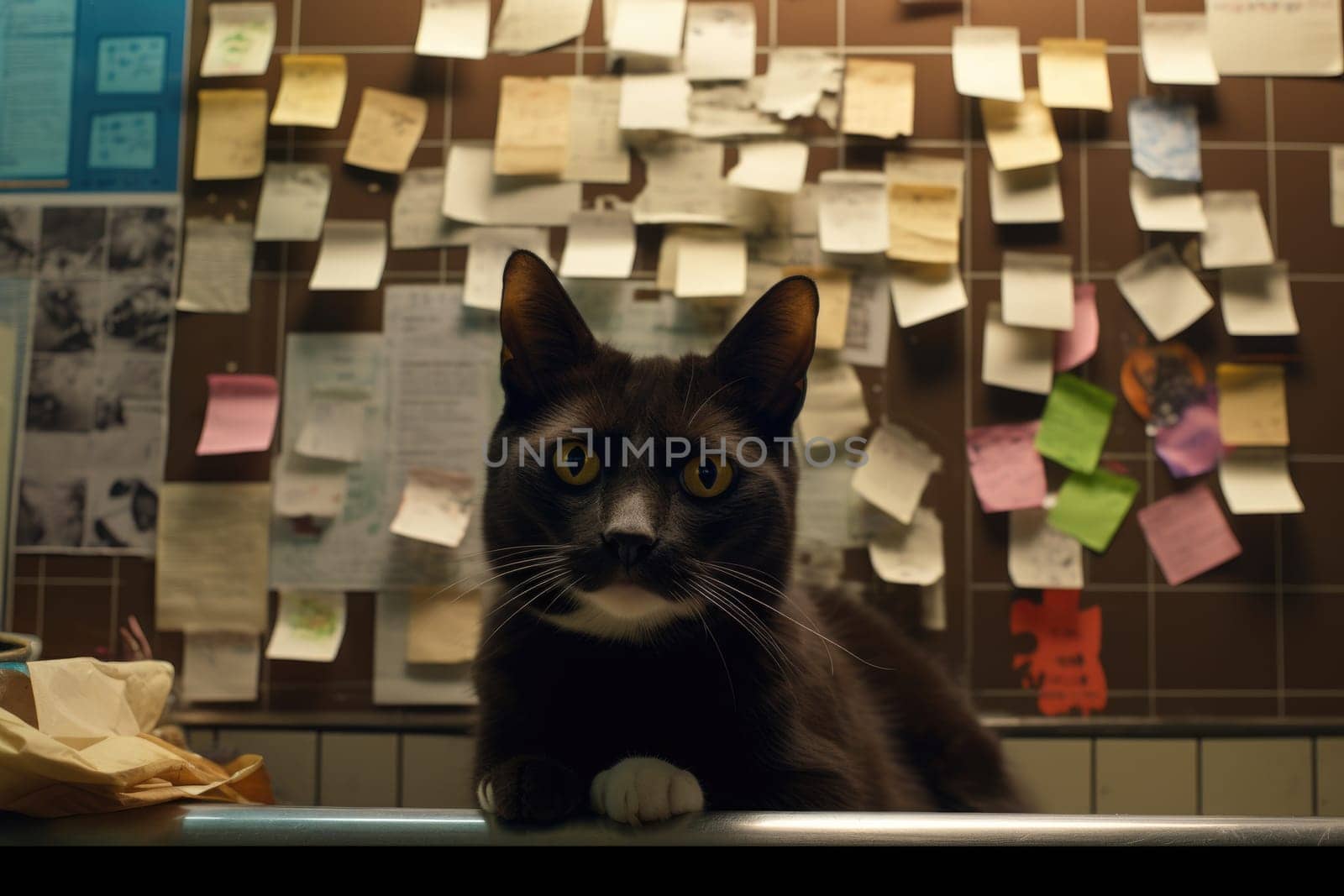 dog and cat with Sticky Notes Image. Generative AI by matamnad