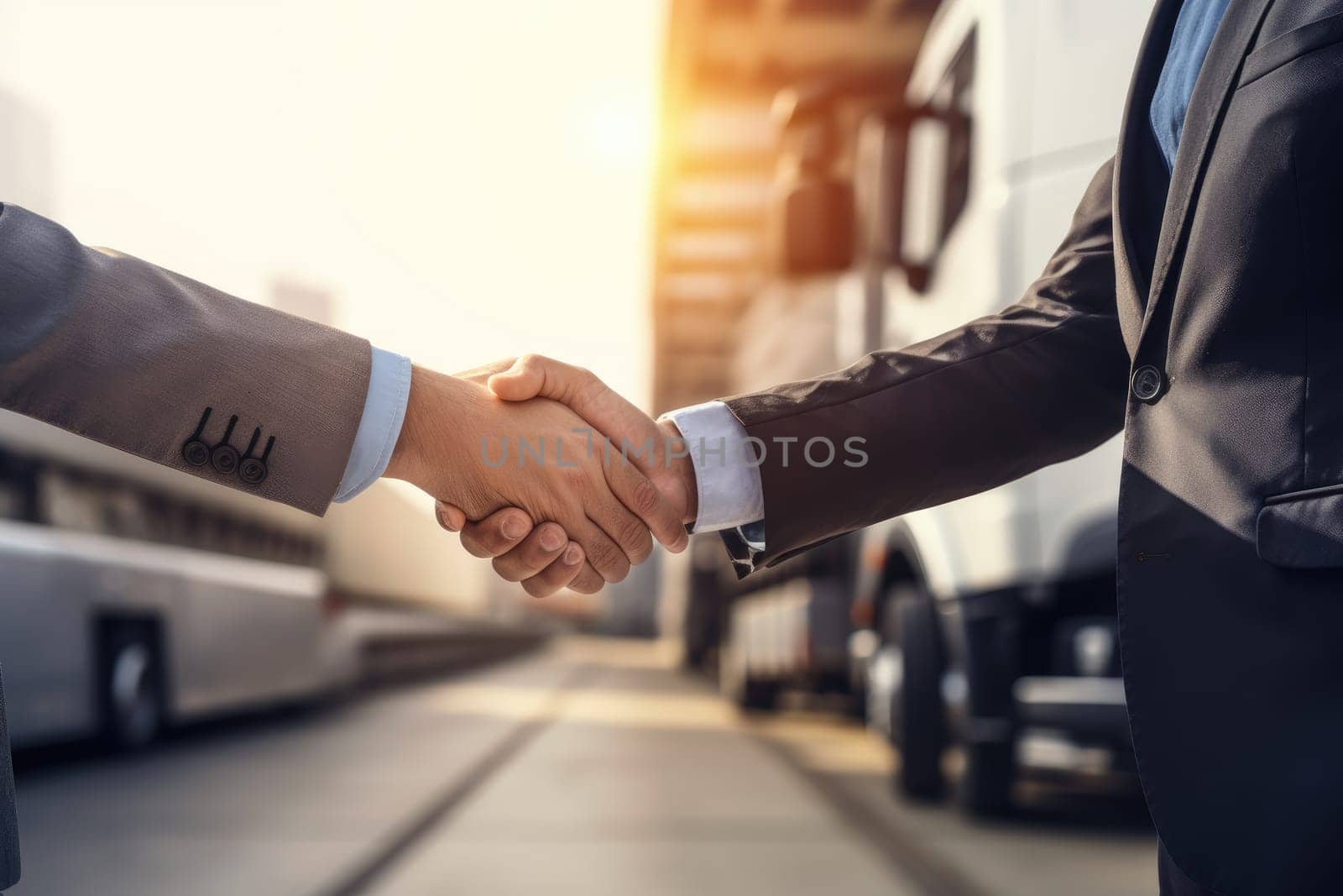 businessman handshake of business deal with logistic. Generative AI..