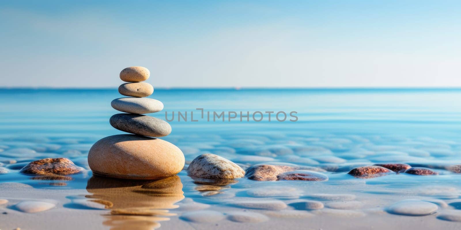 stack of stones on beach AI Generated.
