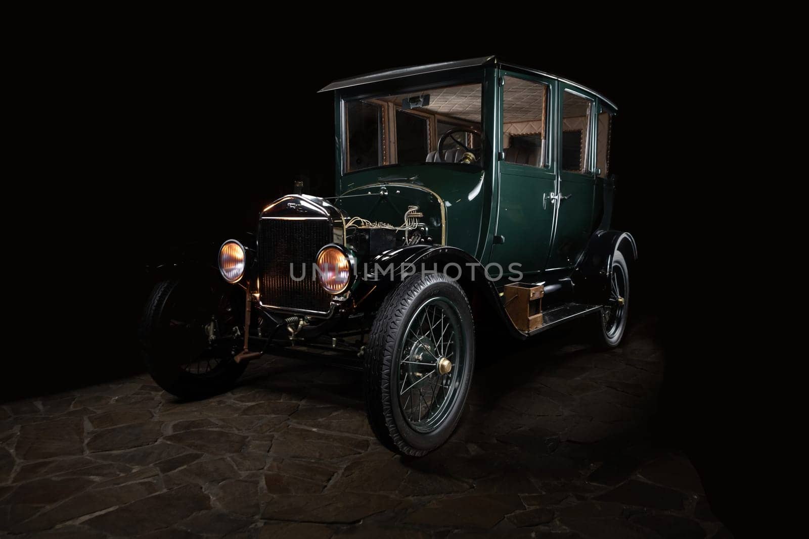 Retro car in the garage. Vintage car isolated. download photo