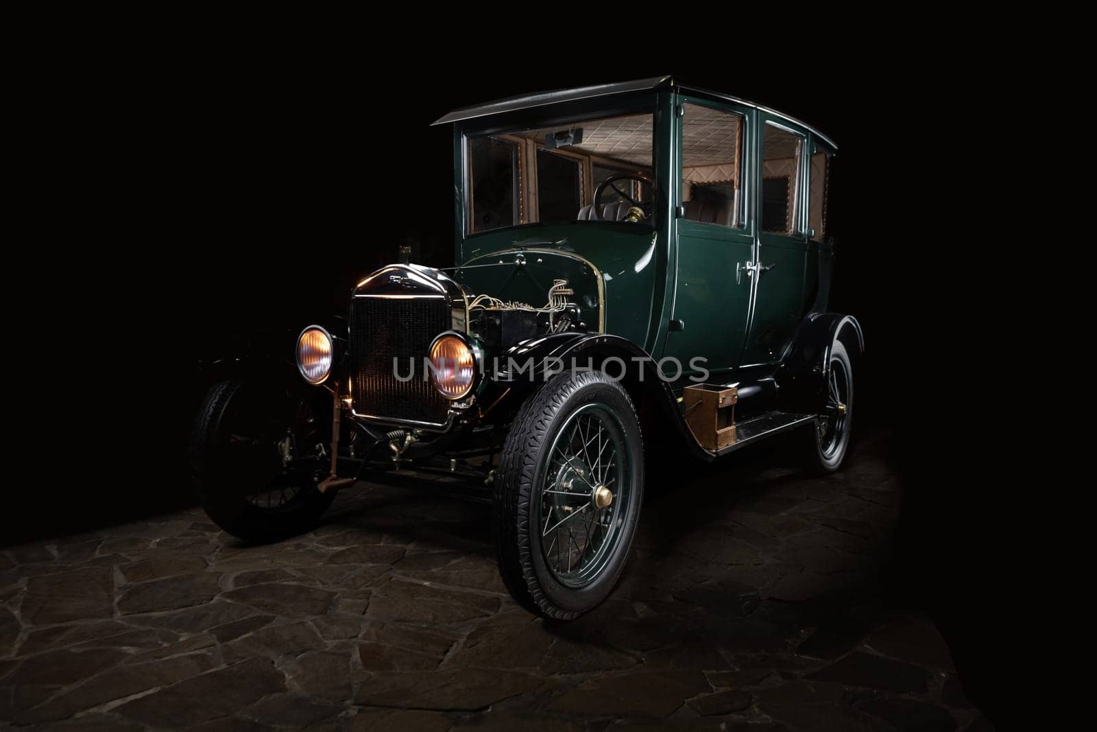 Retro car in the garage. Vintage car isolated by igor010