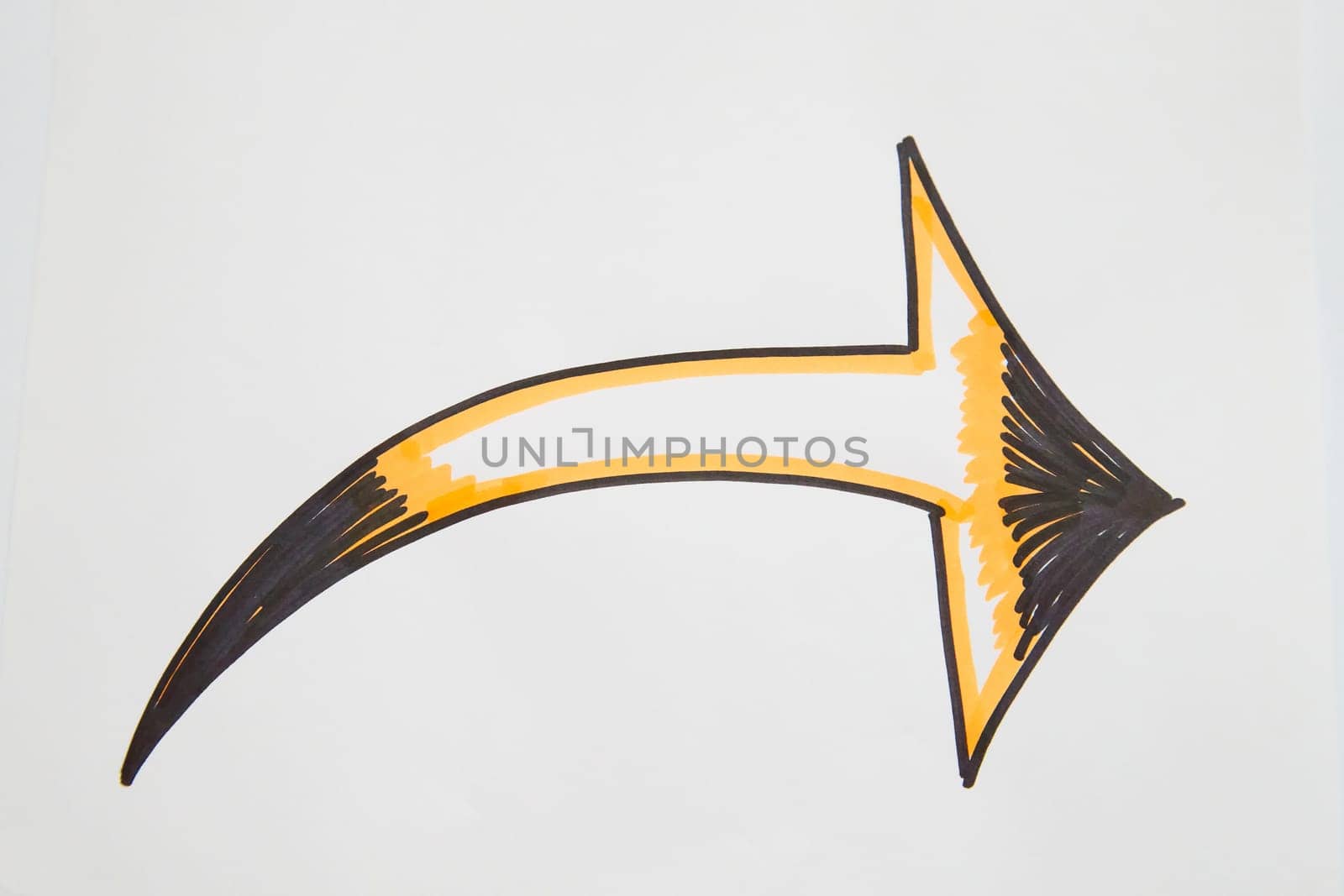 Thick graceful smooth Hand drawn black marker arrows. Concept of business, choosing direction, moving forward. Abstract sign, background, texture. Blurred